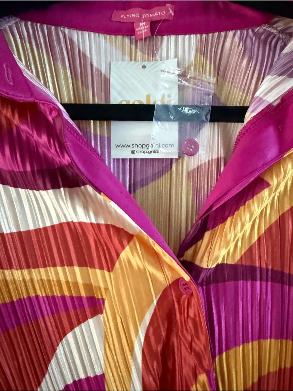 Flying Tomato Pleated Printed Mini Dress Orange Pink Sz Medium $76 NWT