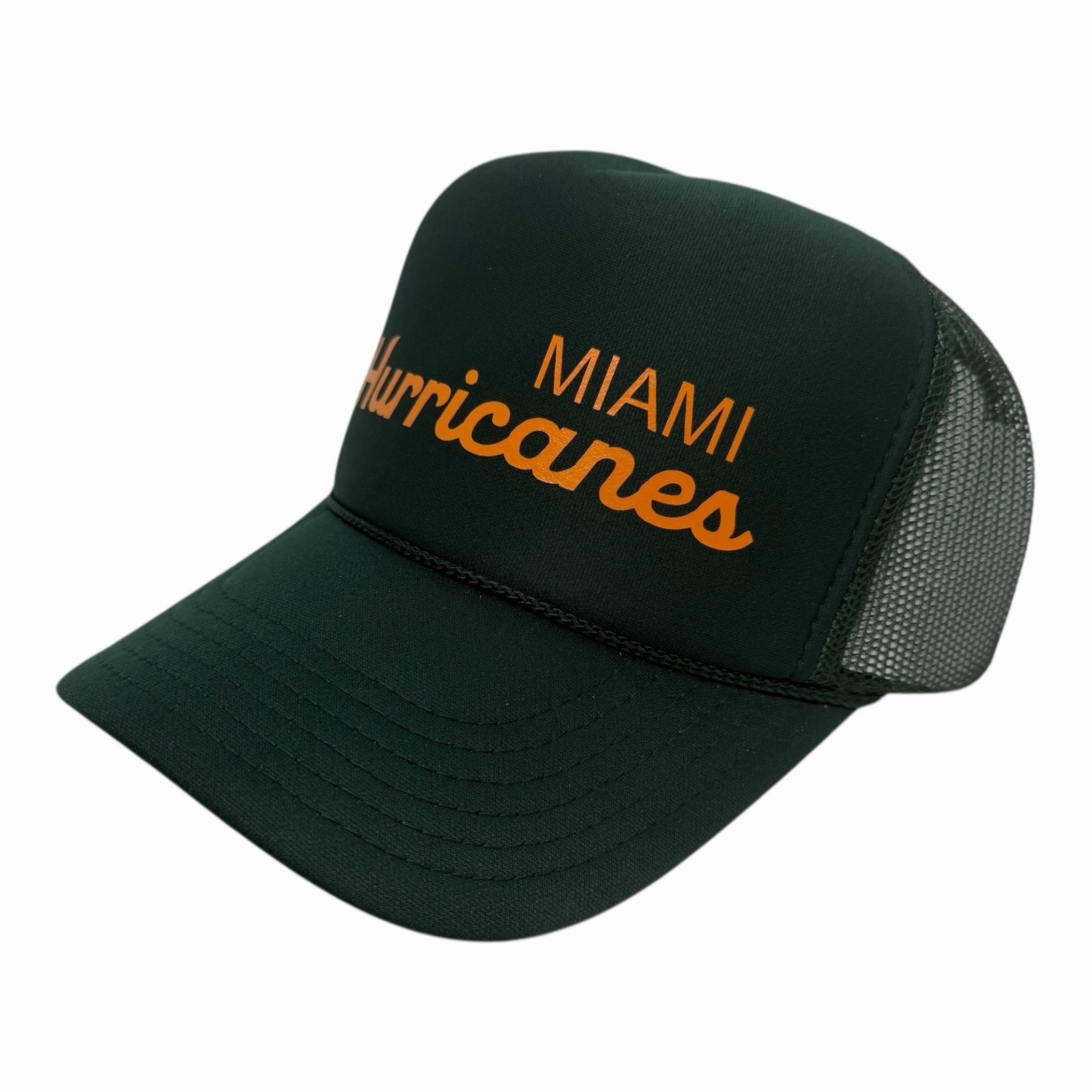 NEW MIAMI HURRICANES SPORTS SCRIPT GREEN HAT 5 PANEL HIGH CROWN TRUCKER MIA UM 2
