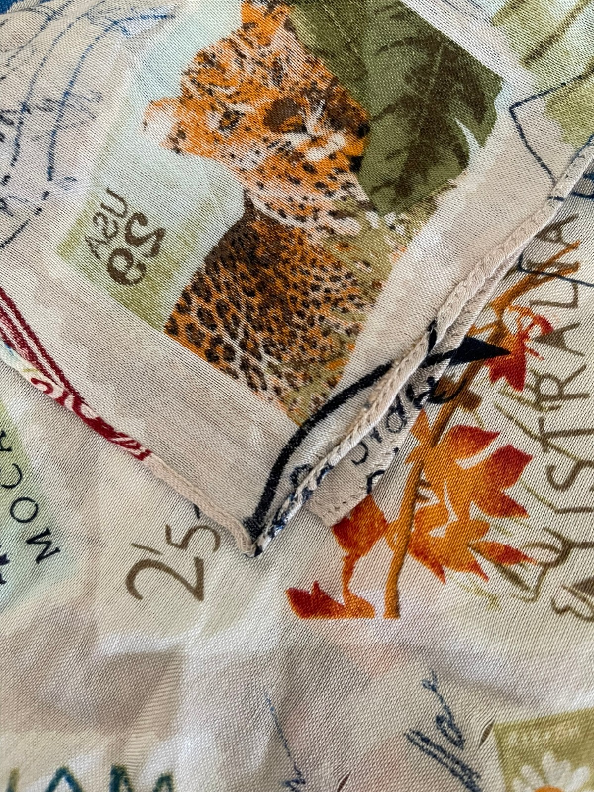 VTG Large stamp postmark square Scarf 100% Acrylic Multicolor Size 42″x42″
