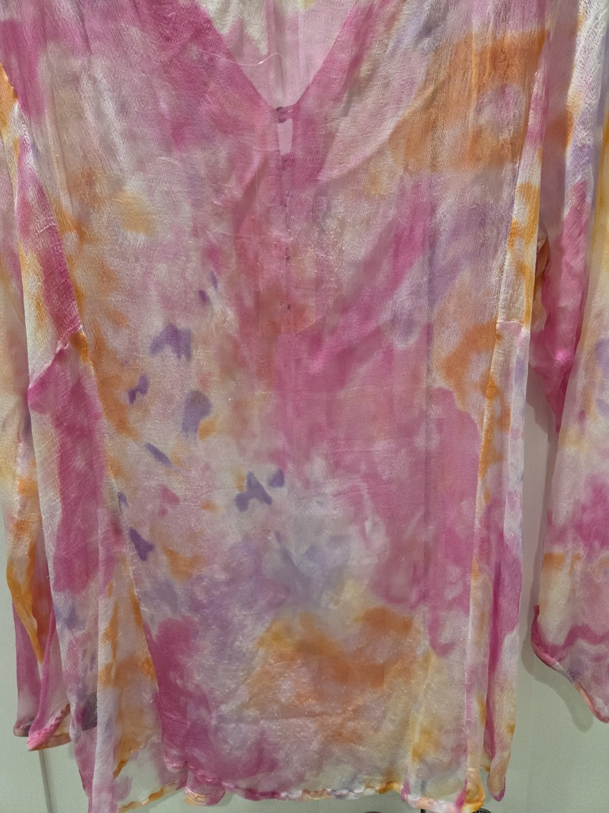 Casual Studio Sheer Tie Dye Pink Yellow Purple Boho Tunic Size Small India