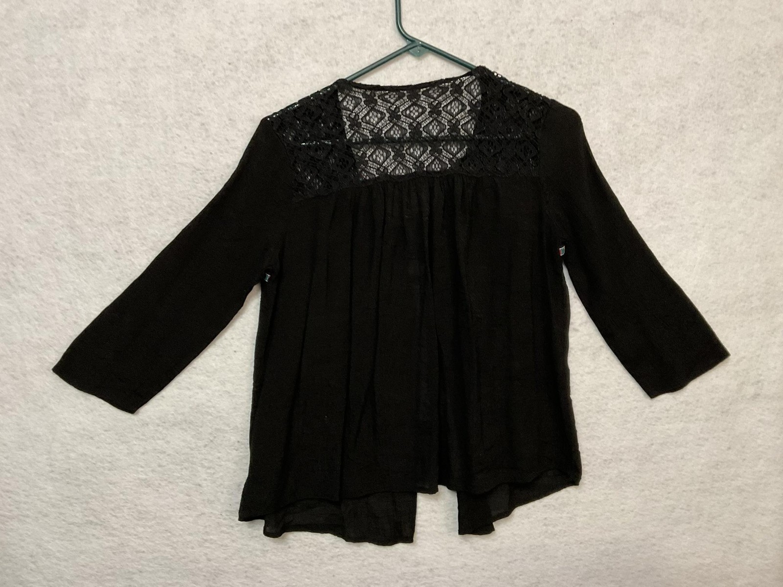 No Boundaries Blouse Juniors M 7-9 Black Lace Yoke Embroidered Tunic Top Boho