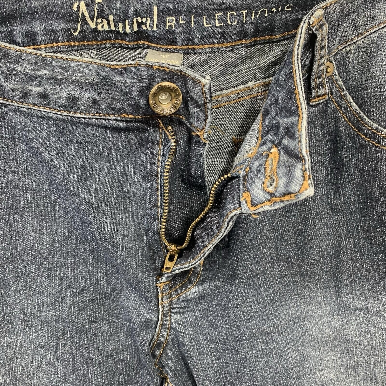 Natural Reflections Straight Leg Jeans Womens 16P Dark Wash Stretch Denim Petite