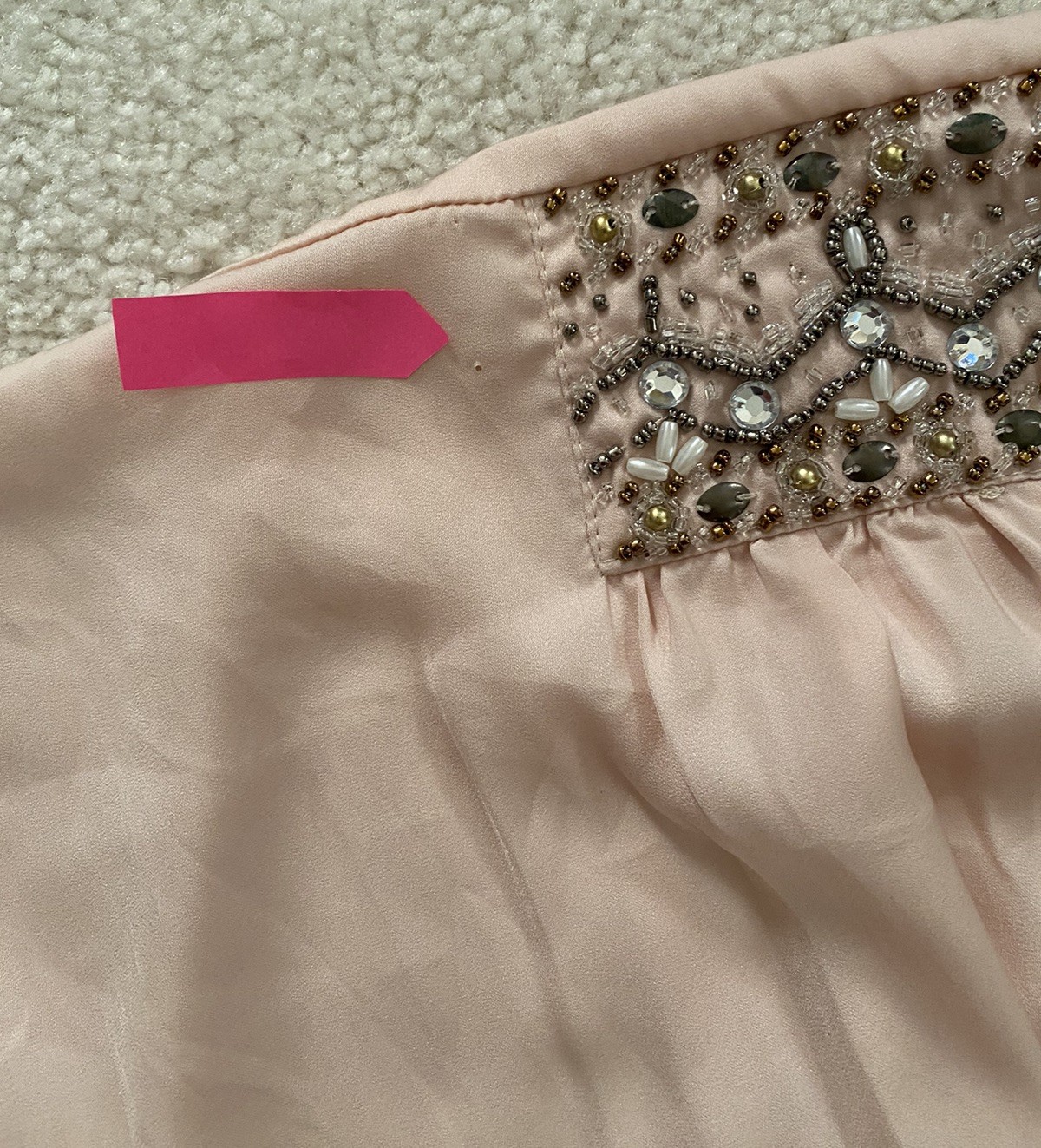 Forever 21 Peach Beaded Romantic Ethereal Babydoll V-Neck Top Short Sleeve ~ S