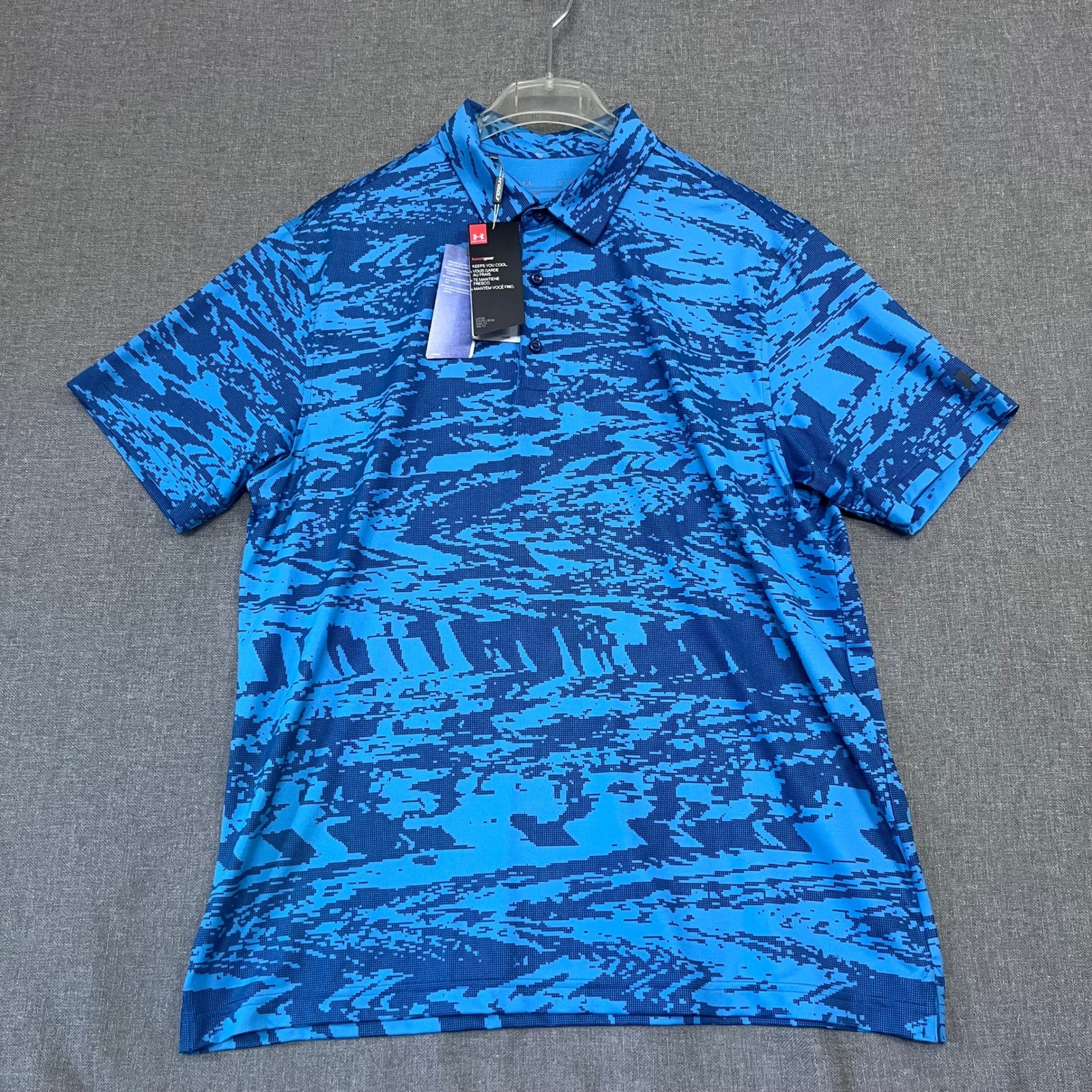 Under Armour Mens HeatGear Golf Polo Blue Digital Camo Shirt XL UM0579 NEW