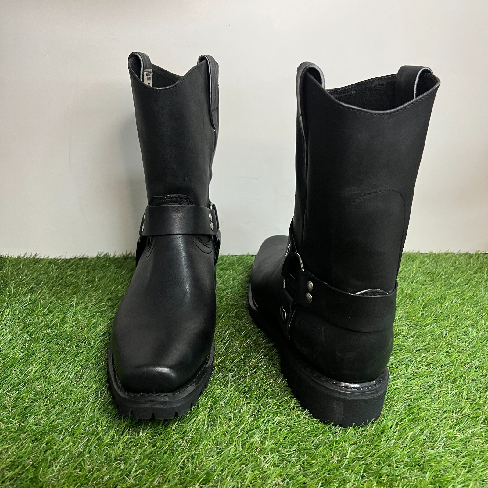 Mens Motorcycle Black Biker Boots Leather Harness Rock Riding Moto Est.2009