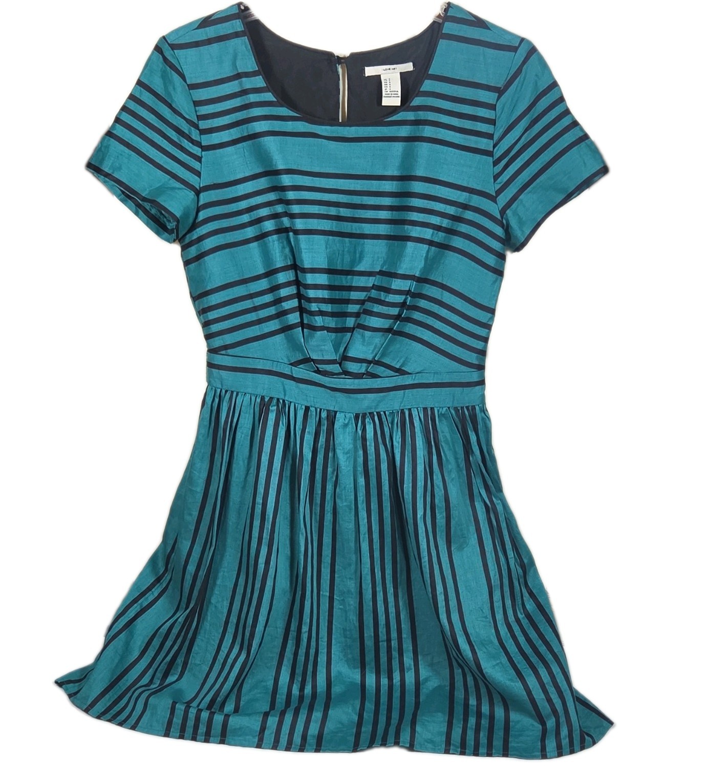 I LOVE H81 Women’s Teal/Black Striped Fit & Flare Scoop Neck Dress S
