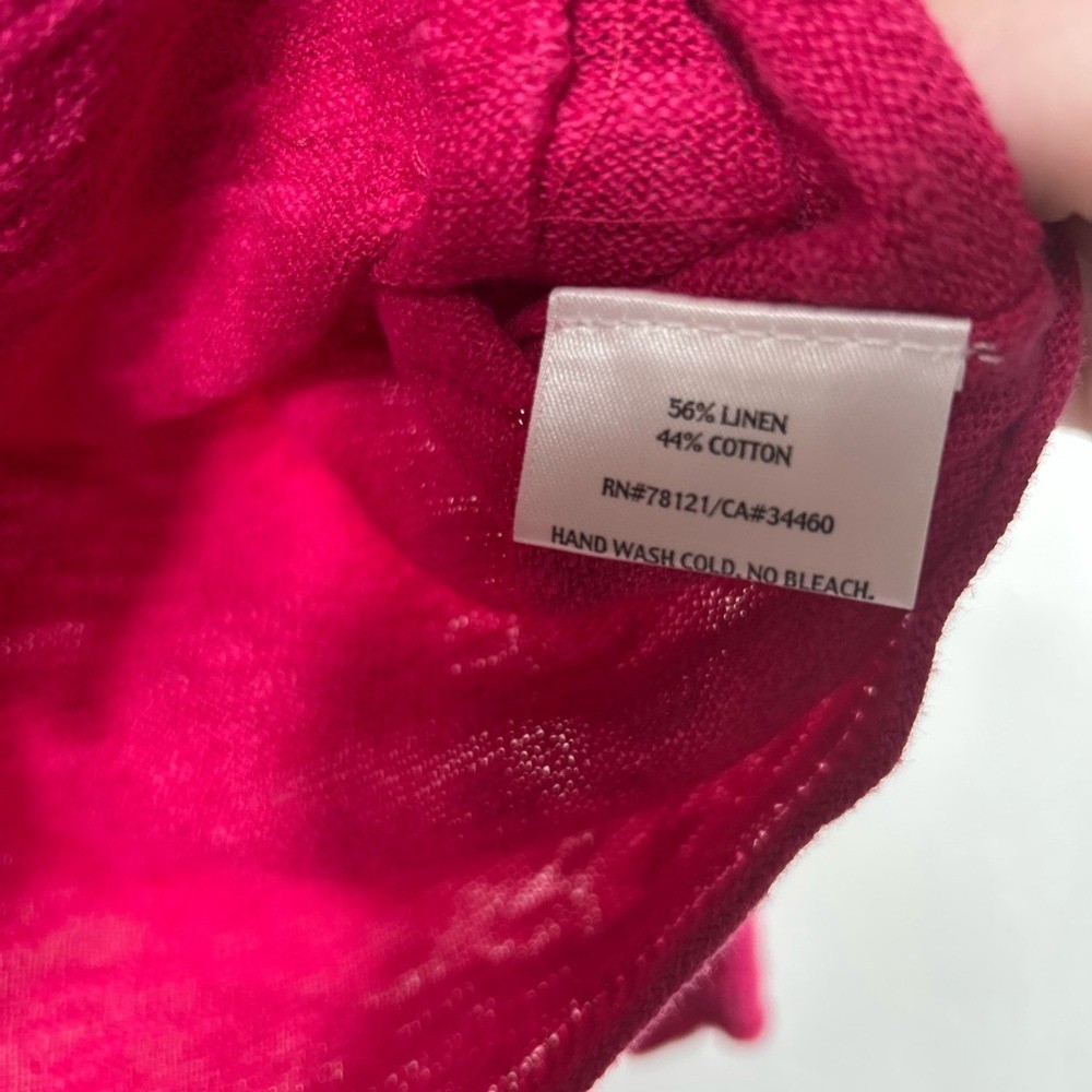 Eileen Fisher Pink Linen Cotton Blend V-Neck Button Cardigan Sweater