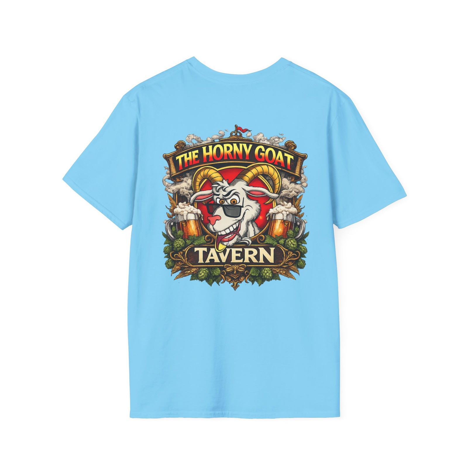 The Horny Goat Tavern Funny Beer Drinking Party Back Side Graphic T-Shirt