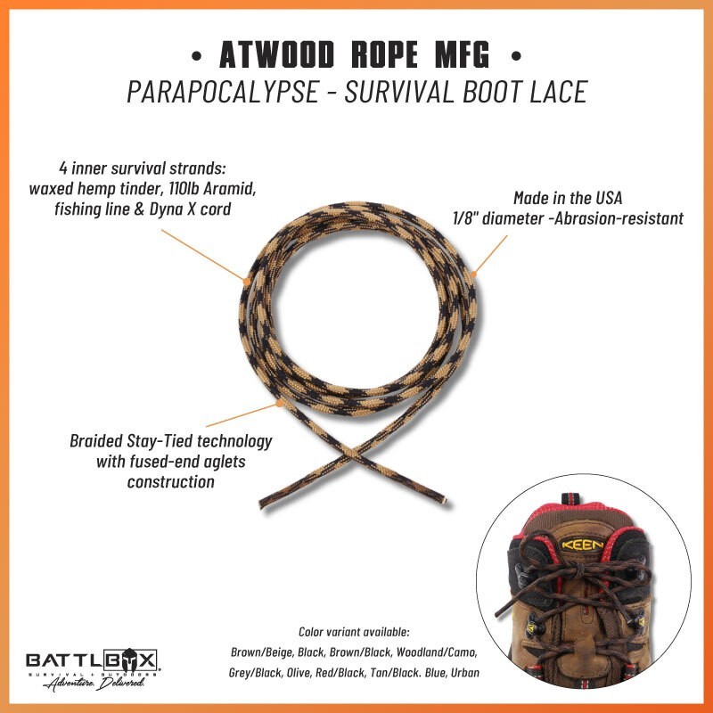 Atwood Parapocalypse Survival Boot Laces 7 Strand Paracord Fishing Line