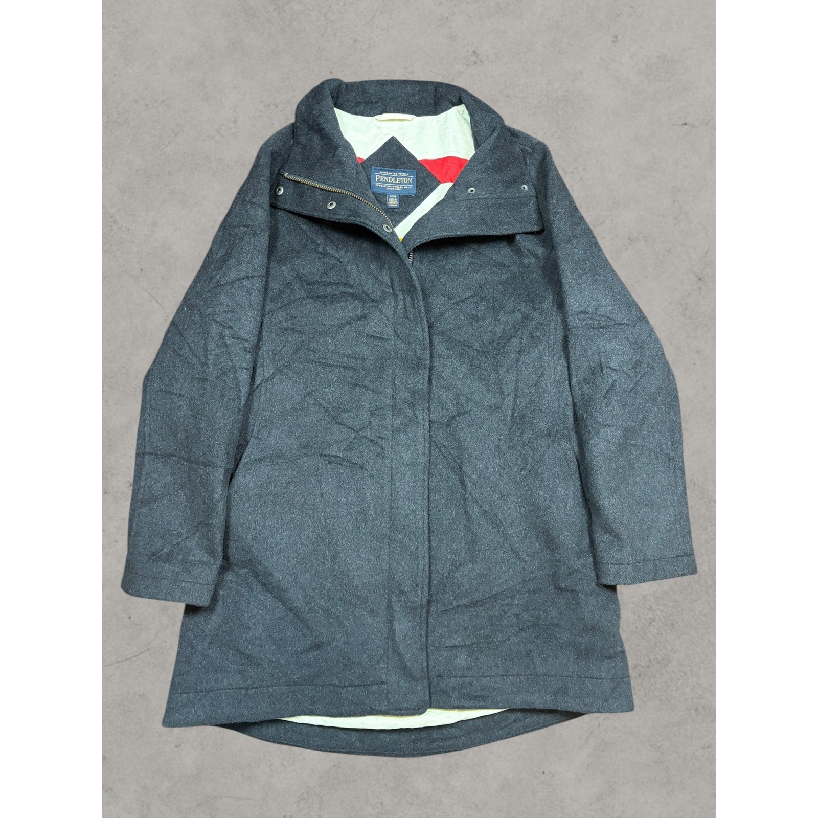 Pendleton Womens Wool Blend Funnel Neck Zip Front Coat Charcoal Gray Medium