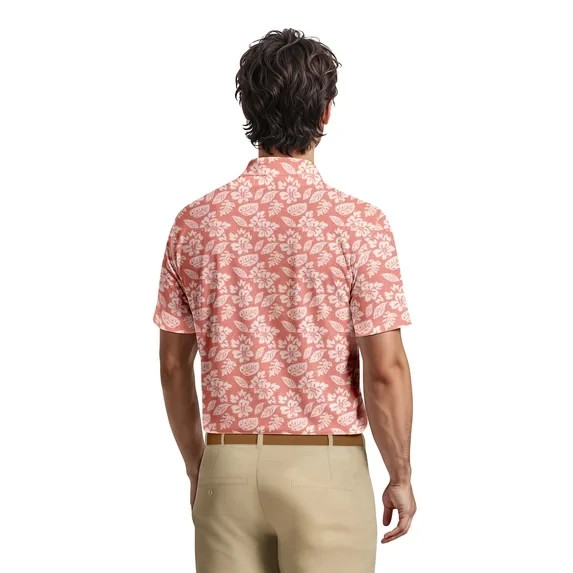 Ben Hogan Men’s Performance Golf Polo Shirt Flamingo Plume Print Size S