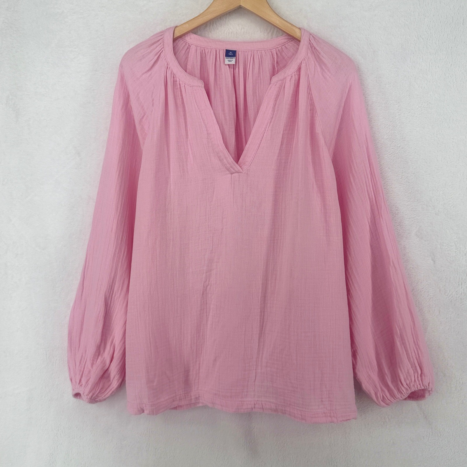 Old Navy Peasant Blouse Womens XL Tall Pink Cotton Gauze Split Neck Top