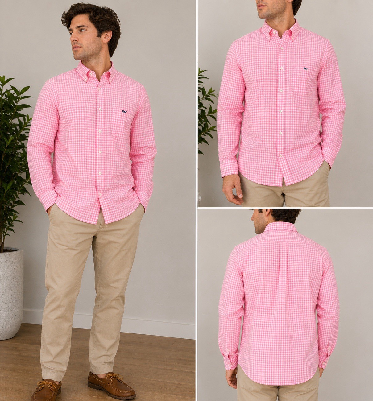Vineyard Vines Classic Fit Pink/White Gingham Stretch Long Sleeve Button-Down S