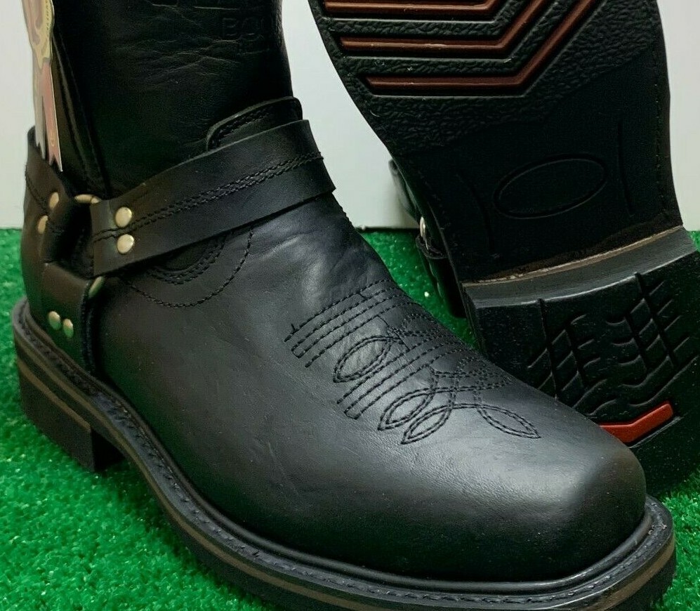 Mens Motorcycle Biker Boots Leather Western Cowboy Harness Rock Riding Moto