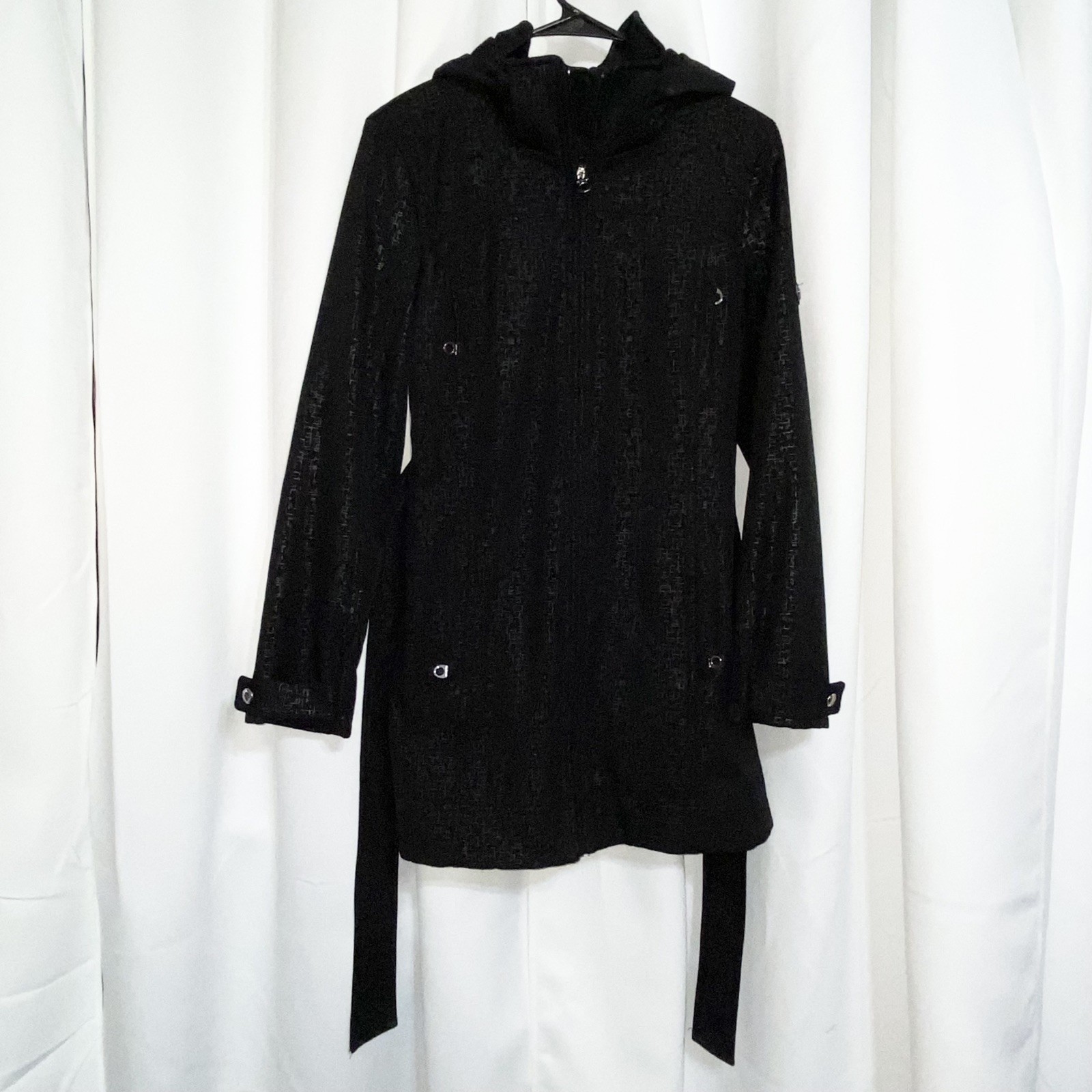 Calvin Klein Trench Coat Womens Jacket Water Resistant Detachable Hood Black