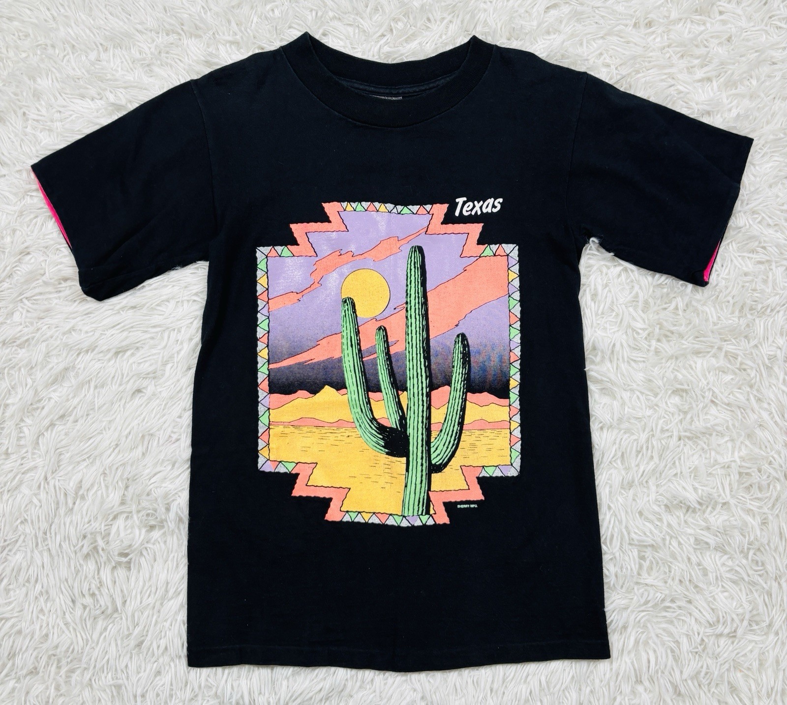 Vintage Sherry’s Best Texas Souvenir Shirt 80s Aztec Saguaro Cactus Neon Small