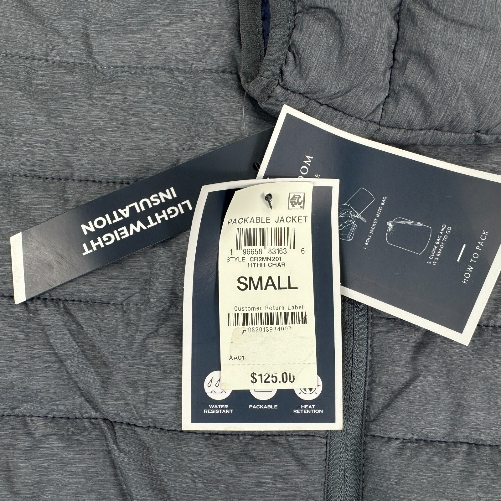 Club Room Mens Quilted Packable Puffer Jacket Gray S