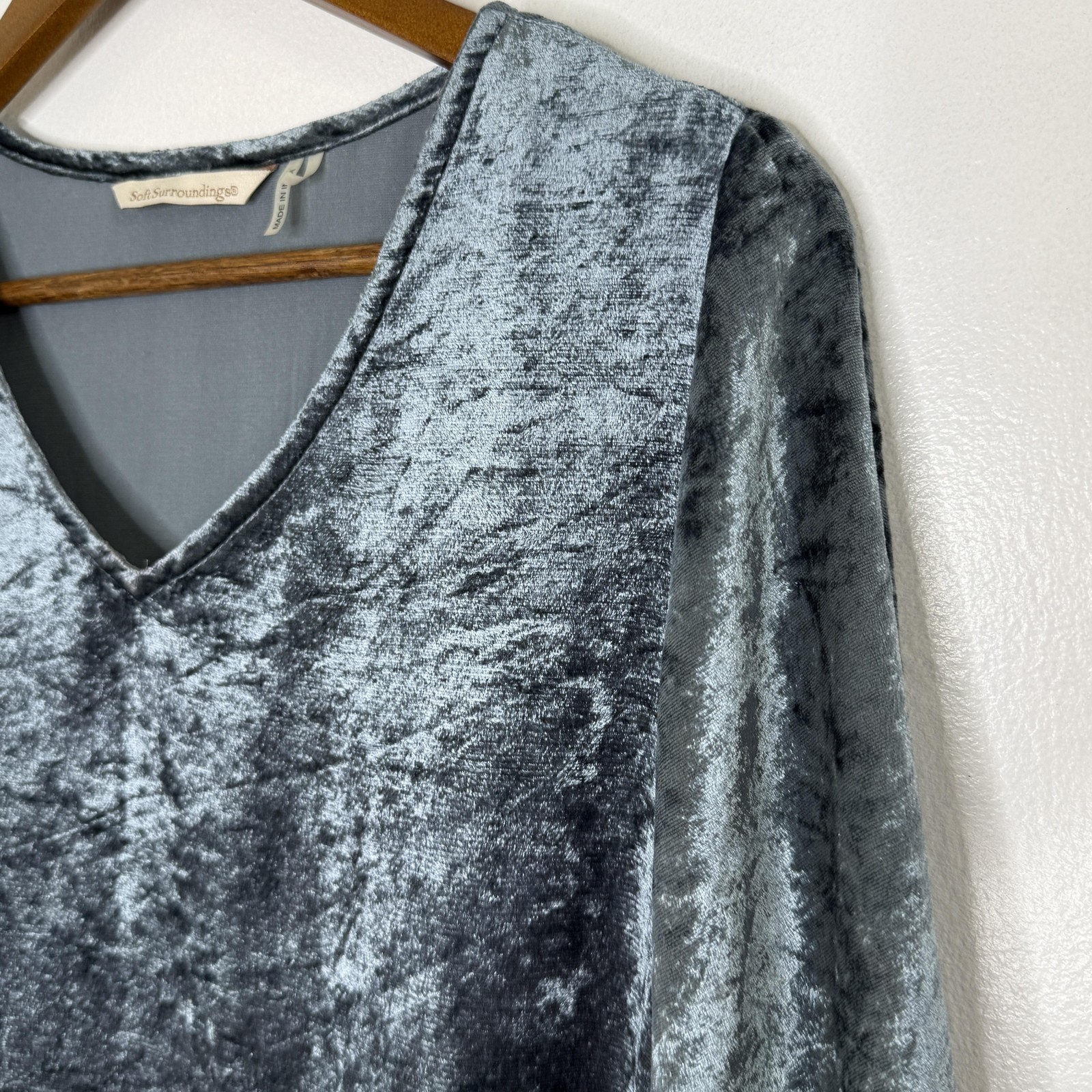Soft Surroundings Top Womens PM Petite Blue Crushed Velvet Kimono Tunic Shirt