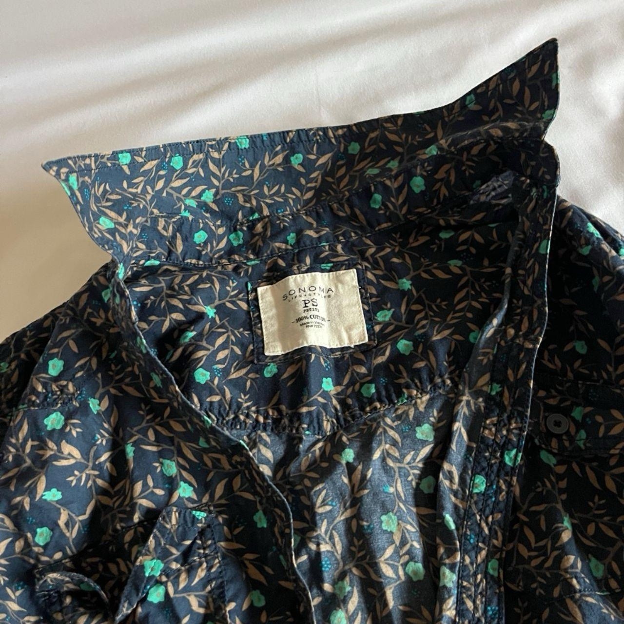 Sonoma Life + Style Size PS Navy Blue & Mint Dark Floral Cotton Button-Up Shirt