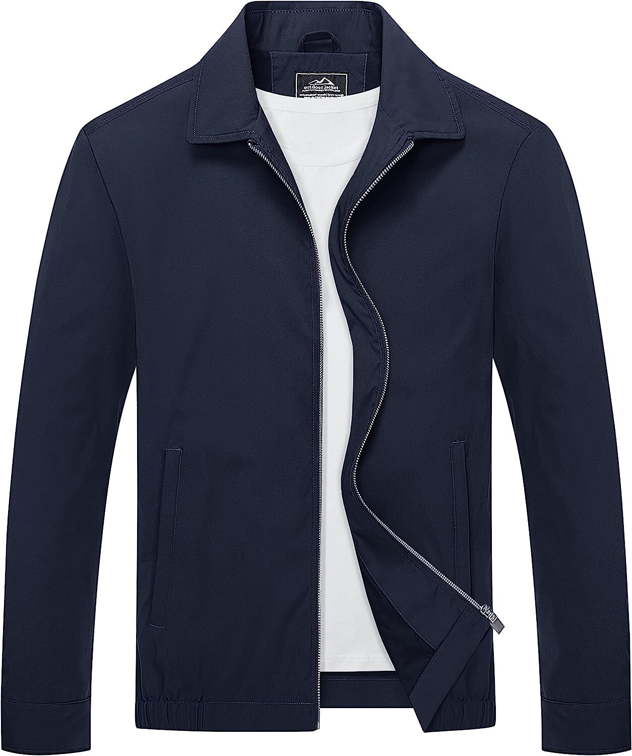 Men’s Lightweight Jackets Casual Laydown Collar Jacket Front-Zip Golf Jacket
