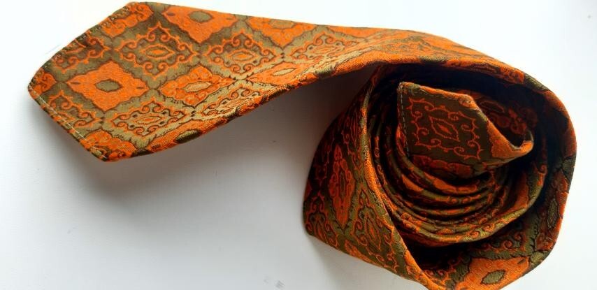 BELVEDERE GoldStar Tie Men’s Orange/Olive Rhombus Floral Geometric L-52″ W-2.7″