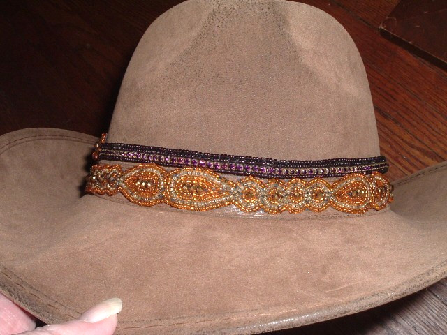 Mens or Womens Amber Glass Ruby Rhinestones New Stretch Hat Band