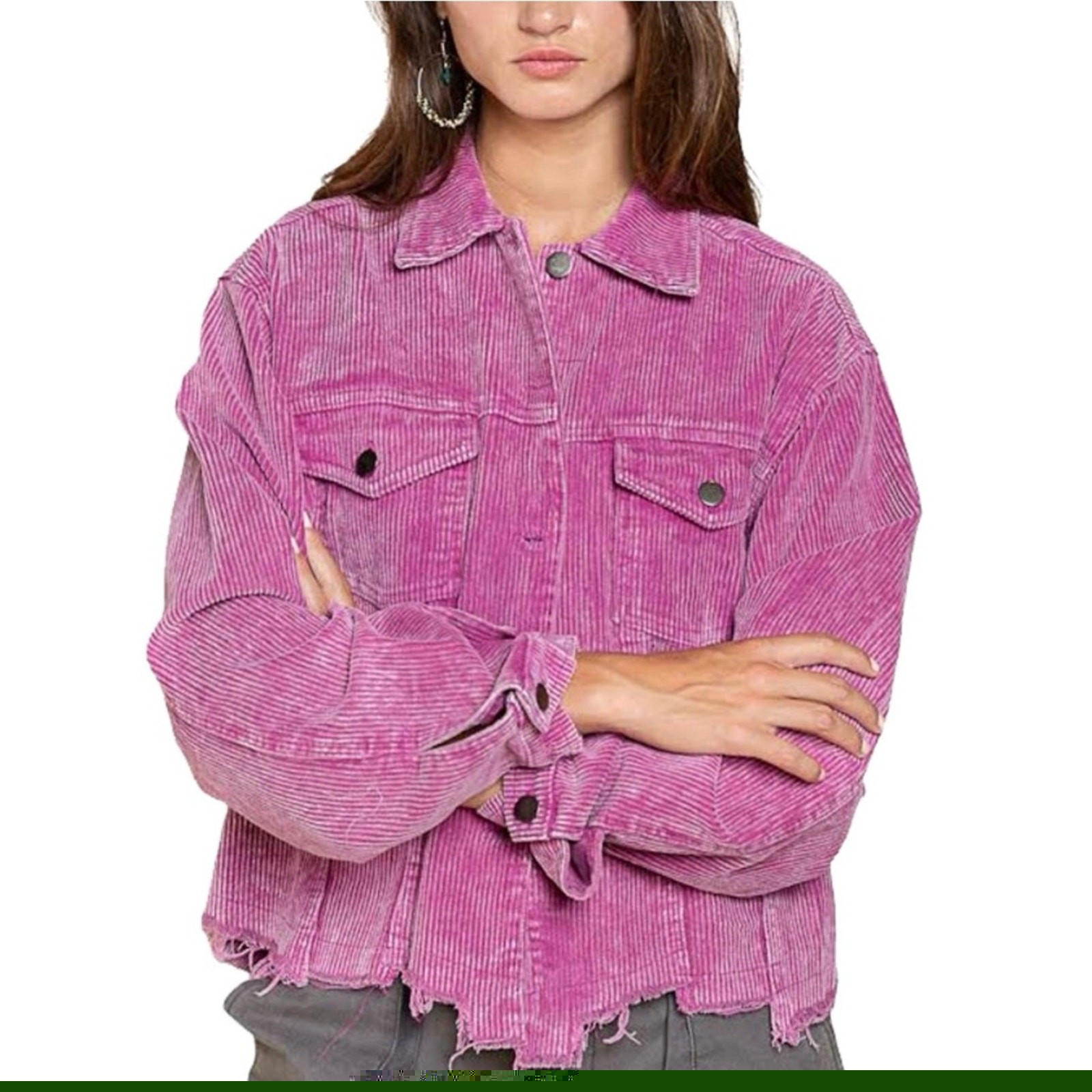 Sz L POL Pink Magenta Boho Corduroy Jacket 100% cotton