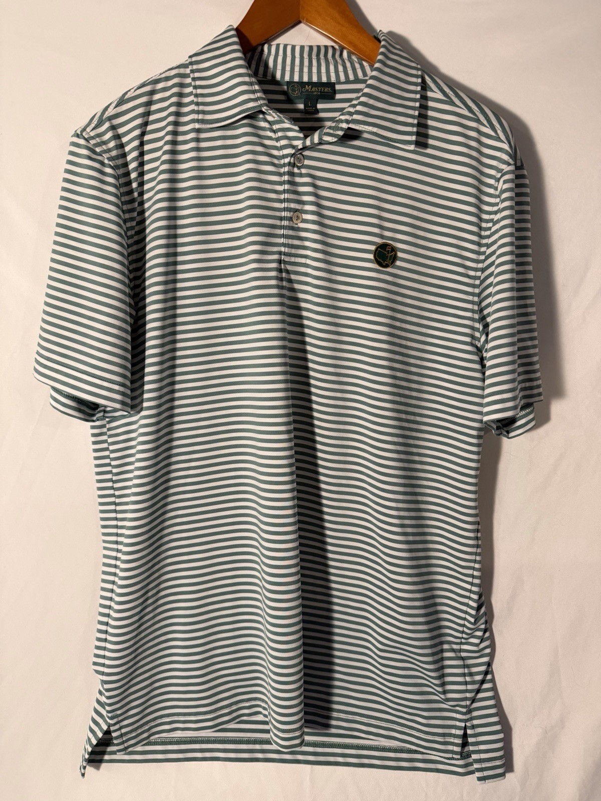 Masters 1934 Berckmans Place Mens Green White Striped Golf Polo Size Large