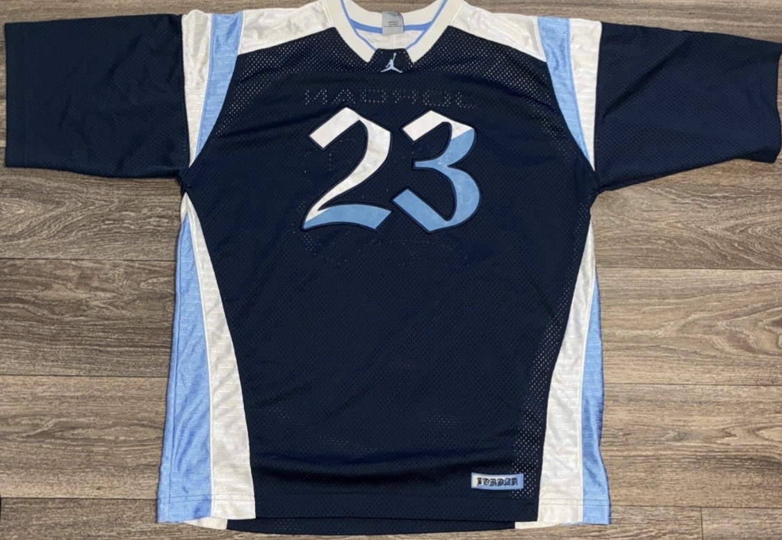 Y2K Nike Air Jordan Basketball Jersey UNC Blue Silky Dazzle Xl Tall Baggy
