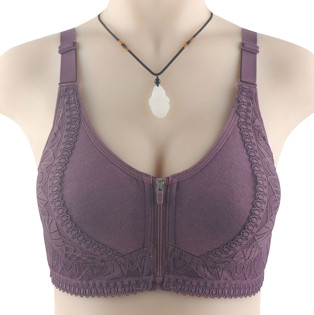 Front Zipper Closure Underwear Cotton Bra for Middle-age and Elderly Womens”