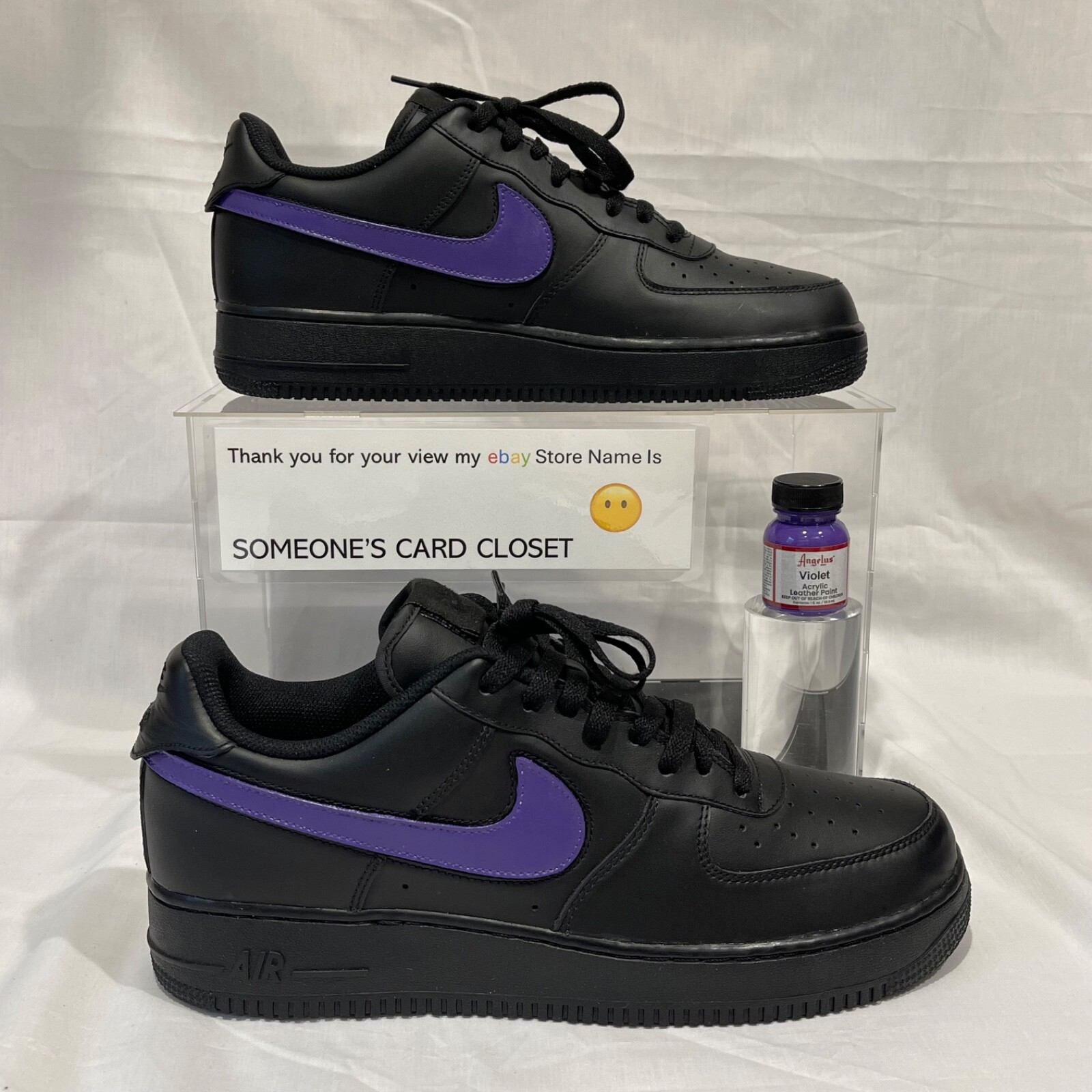 Nike Air Force 1 Low Black (Violet Custom Painted Swoosh) SC-#81B
