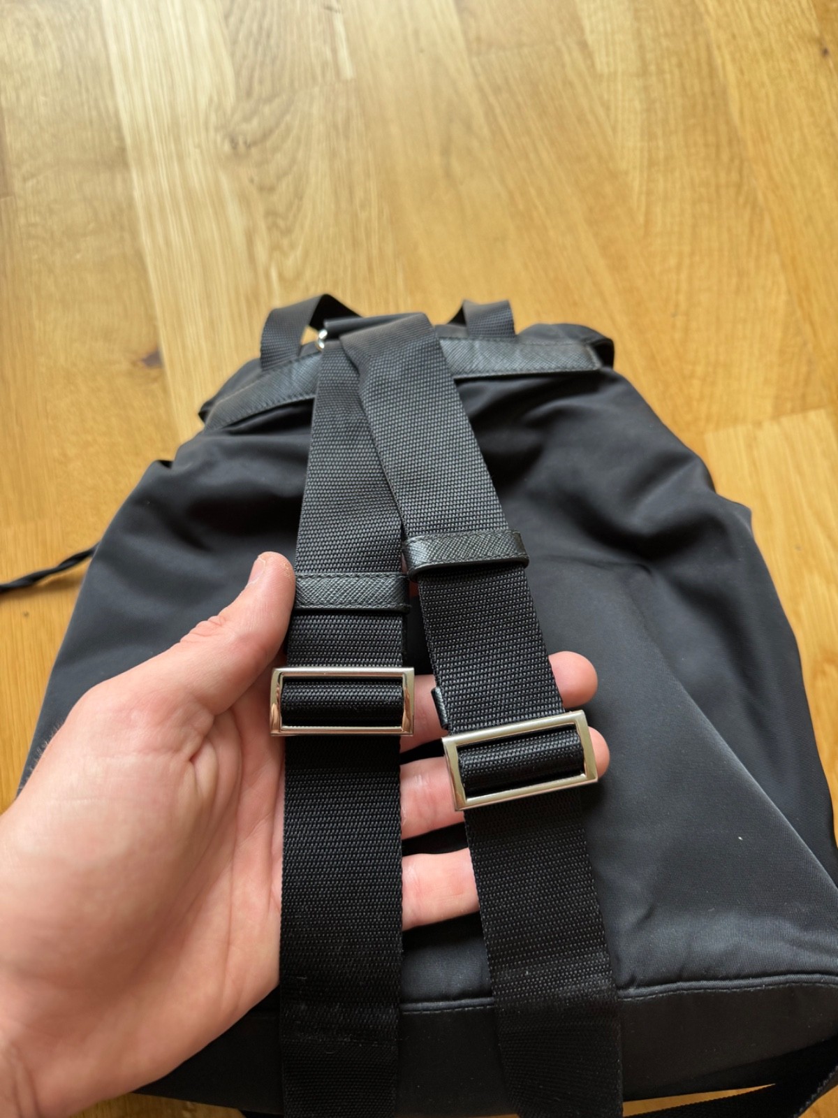 PRADA Re Nylon Buckle Closure Backpack Medium Black Nylon