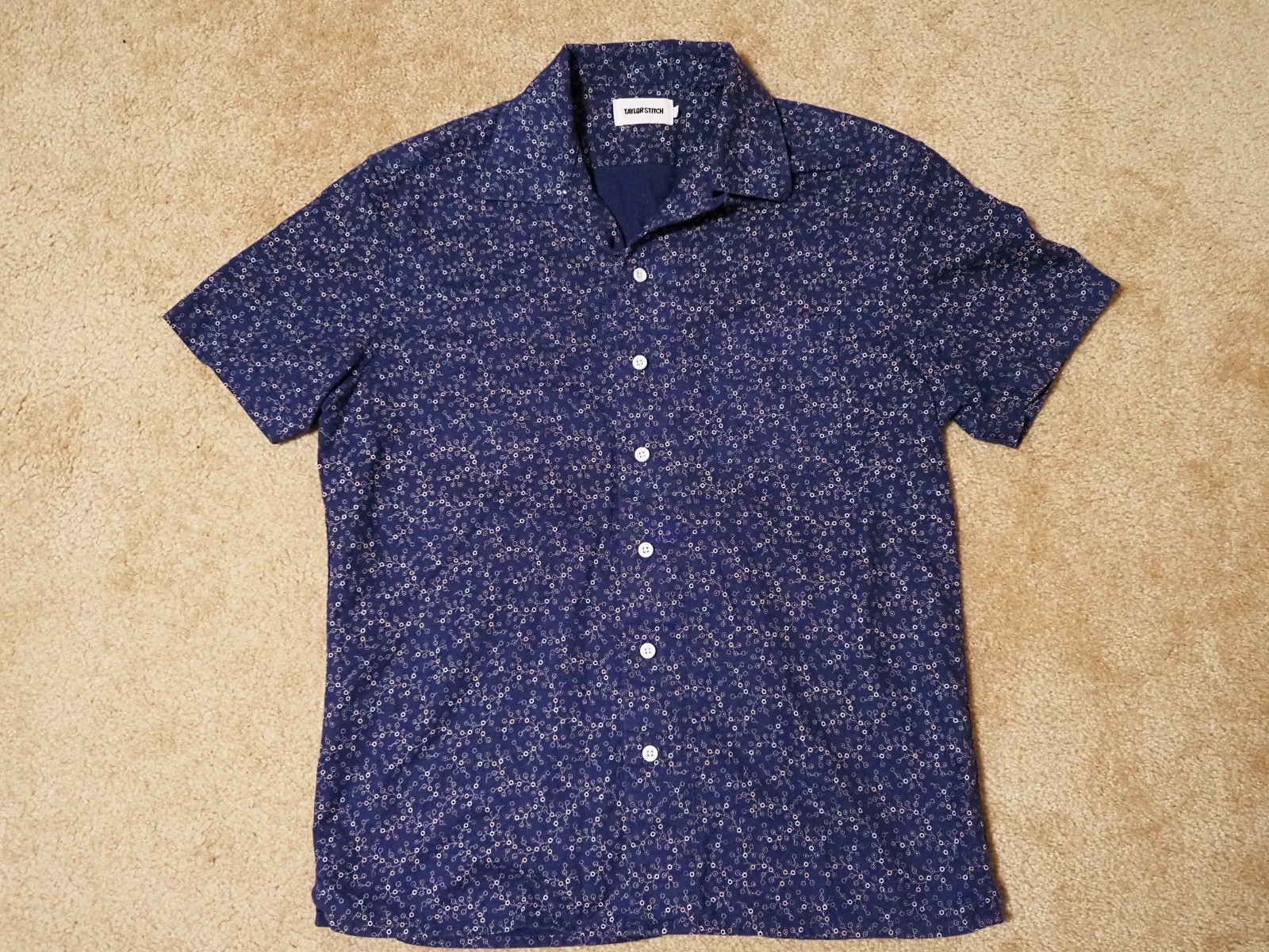 Taylor Stitch Hawthrone Dark Navy Floral Short Sleeve Mens Size 38 Small