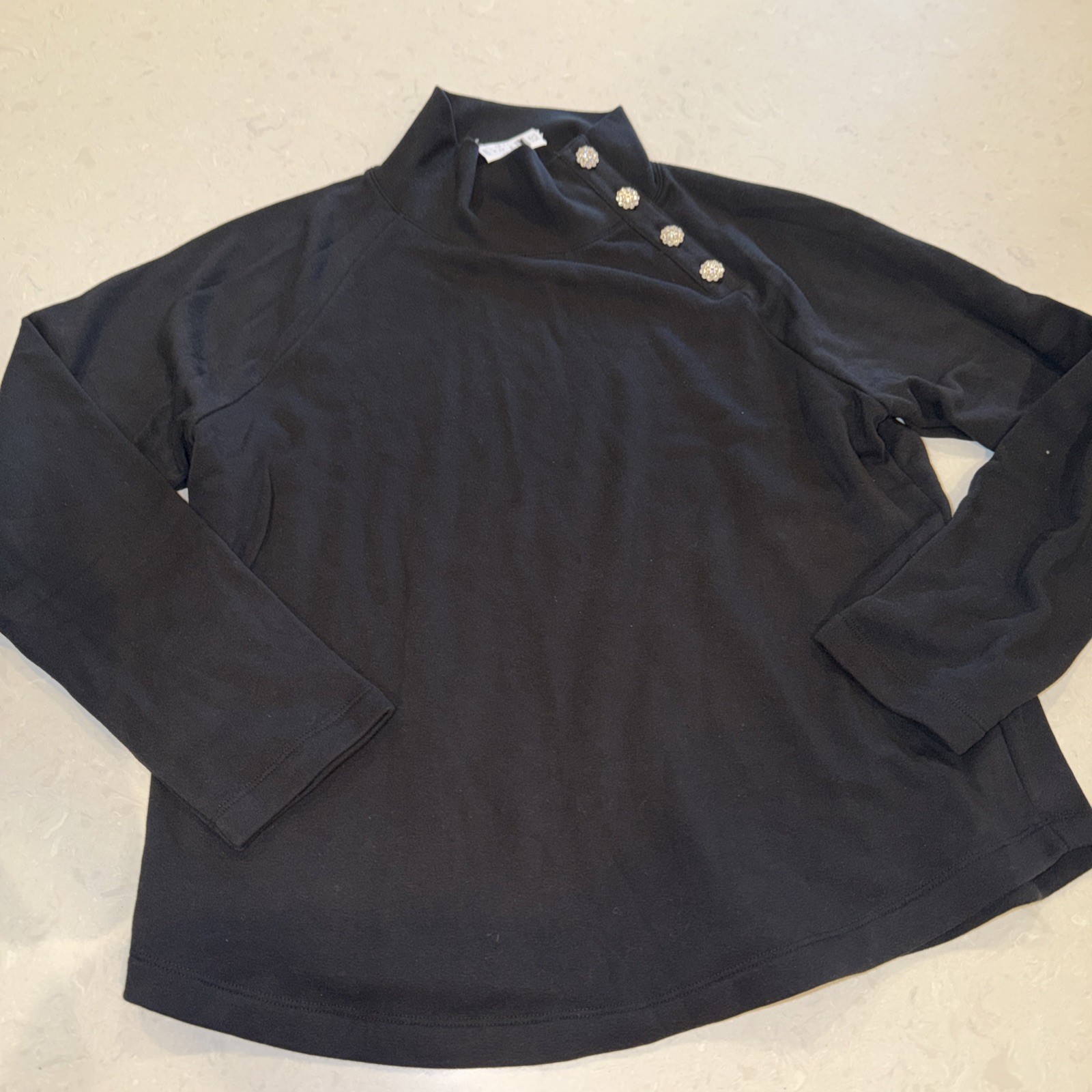 NEW J.Crew Women Black Rhinestone Button Funnel Neck Sweatshirt XL CO301 NWT