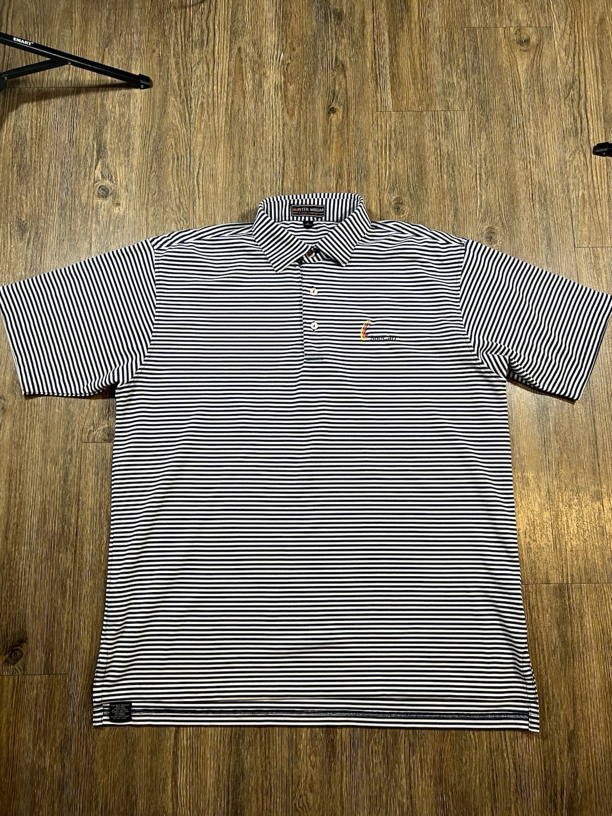 Peter Millar Summer Comfort Men’s Golf Polo Large White And Blue Striped
