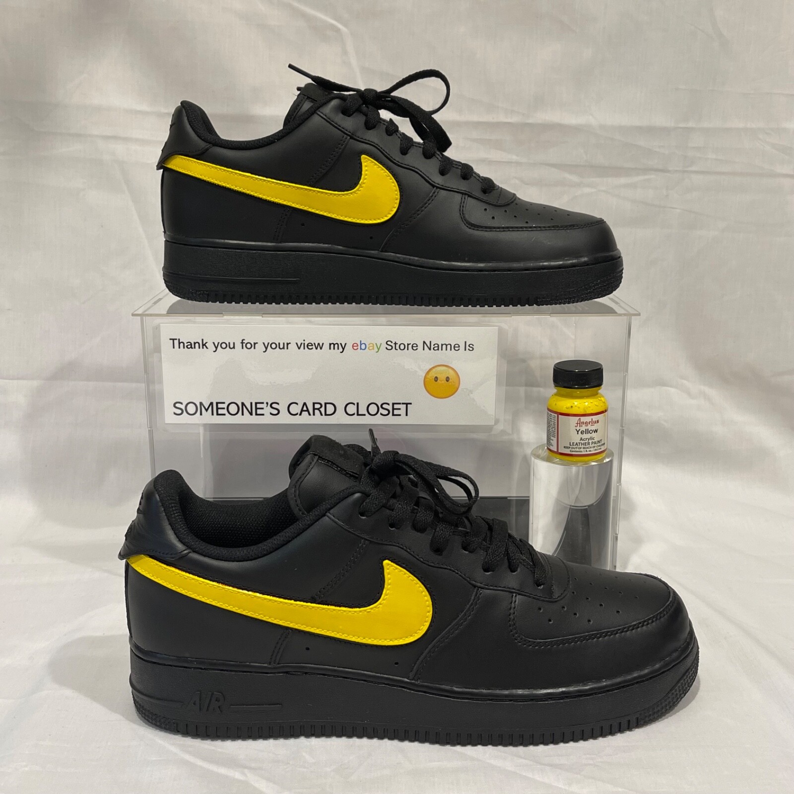 Nike Air Force 1 Low Black (Yellow Custom Painted Swoosh) SC-#82B