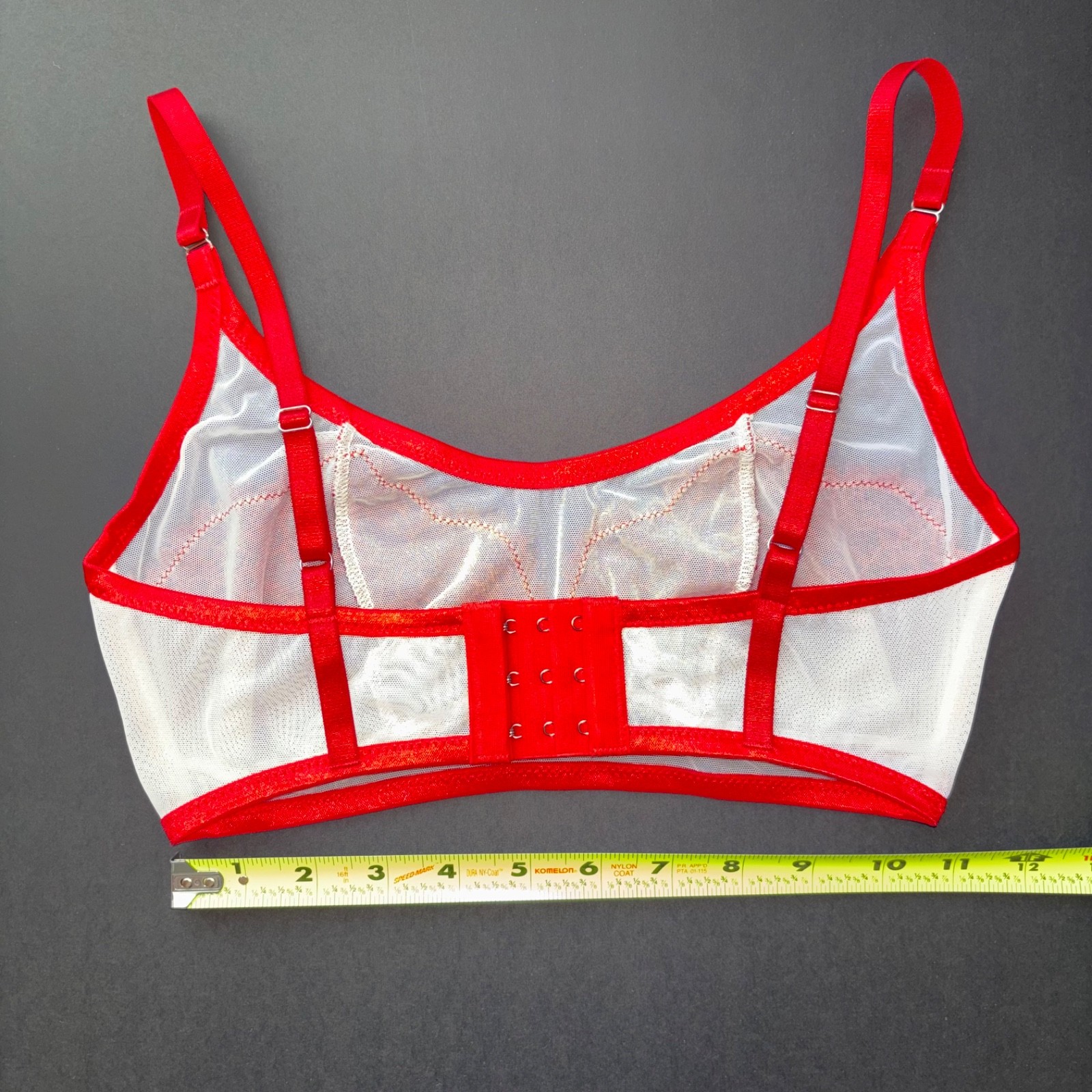 Handmade White Sheer Mesh Retro Red Chantilly Lace Bralette Bra Bustier 34B 32C