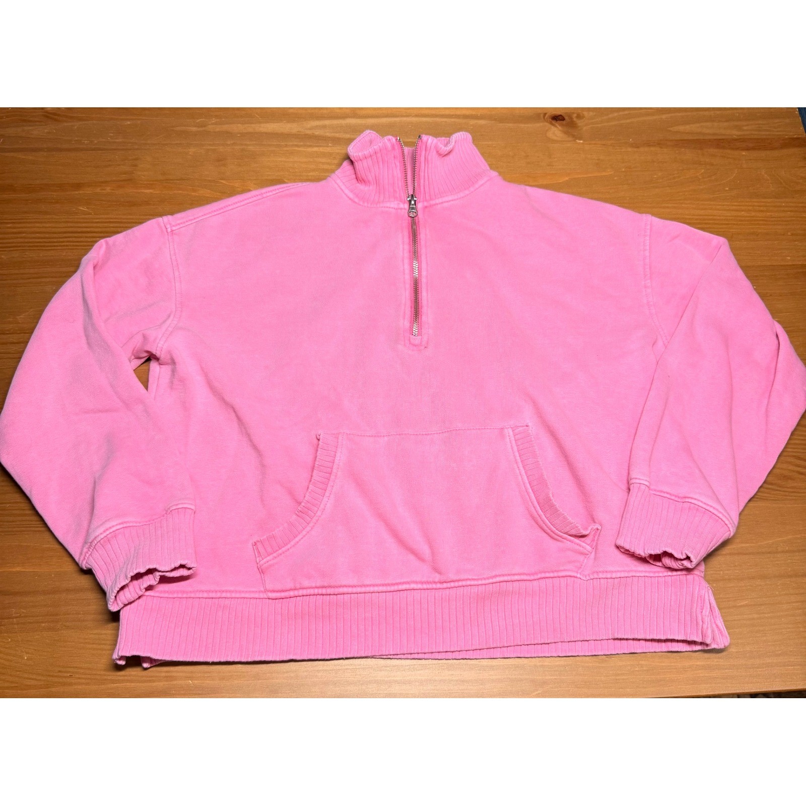 C&C California Womens Sunwashed Pink Quarter Zip Cropped Sweatshirt Medium