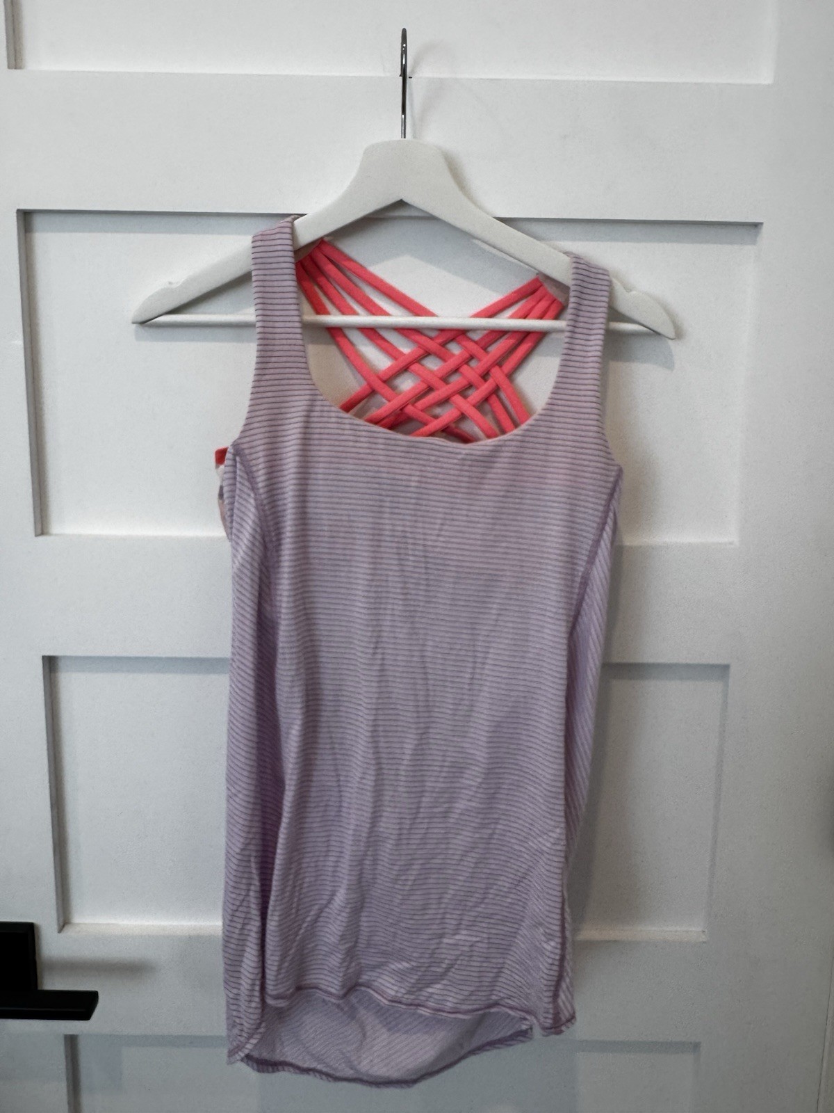 Lululemon Womens Yoga Tank Top Purple Striped Built In Bra Strappy Size Unknown