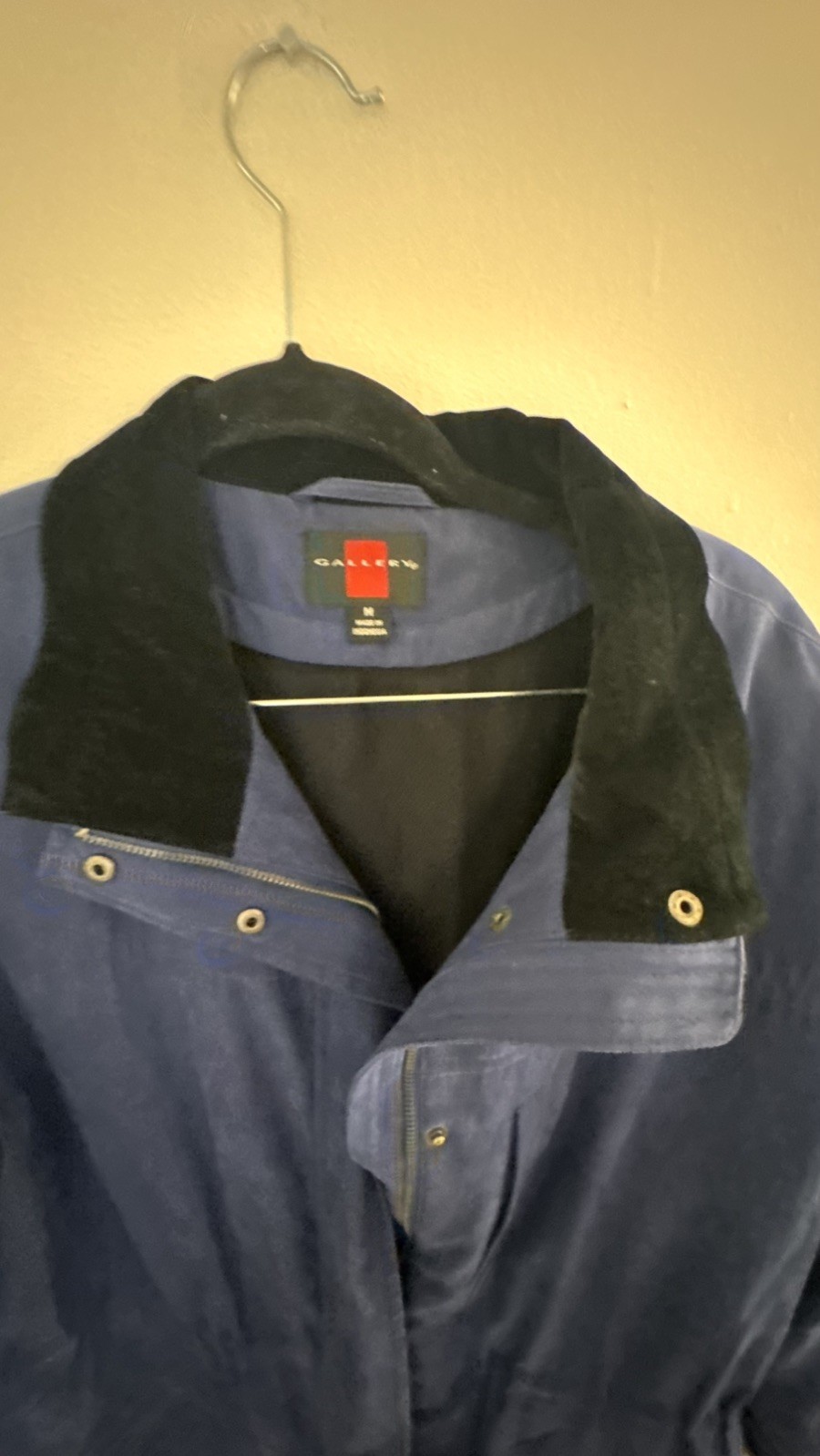 Men Gallery Blue w/ Black Velvet Trim Parka Jacket L Zip Lining
