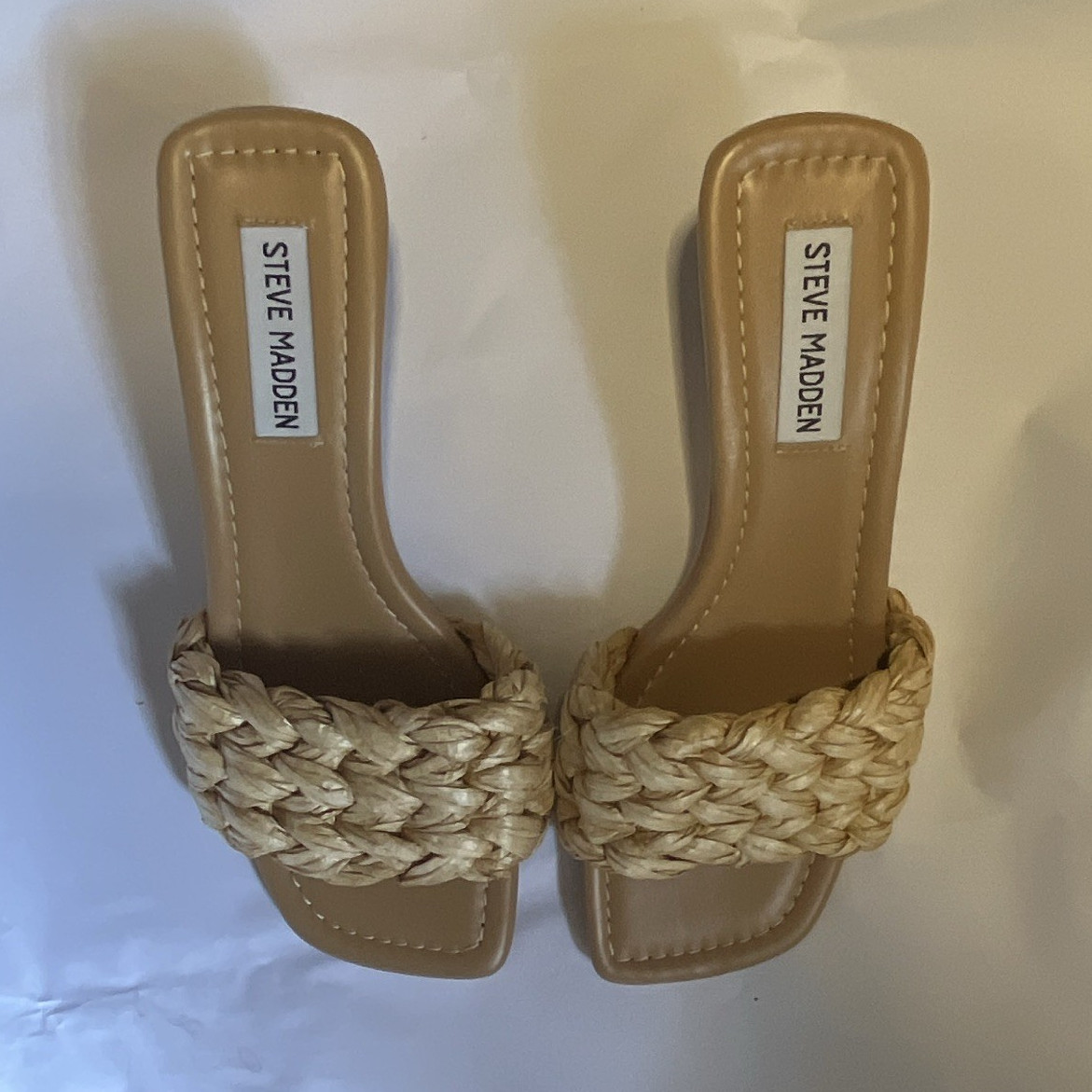 Steve Madden Women’s Slide Sandals Braided Strap Slip-On Beige/Tan US 6.5 M