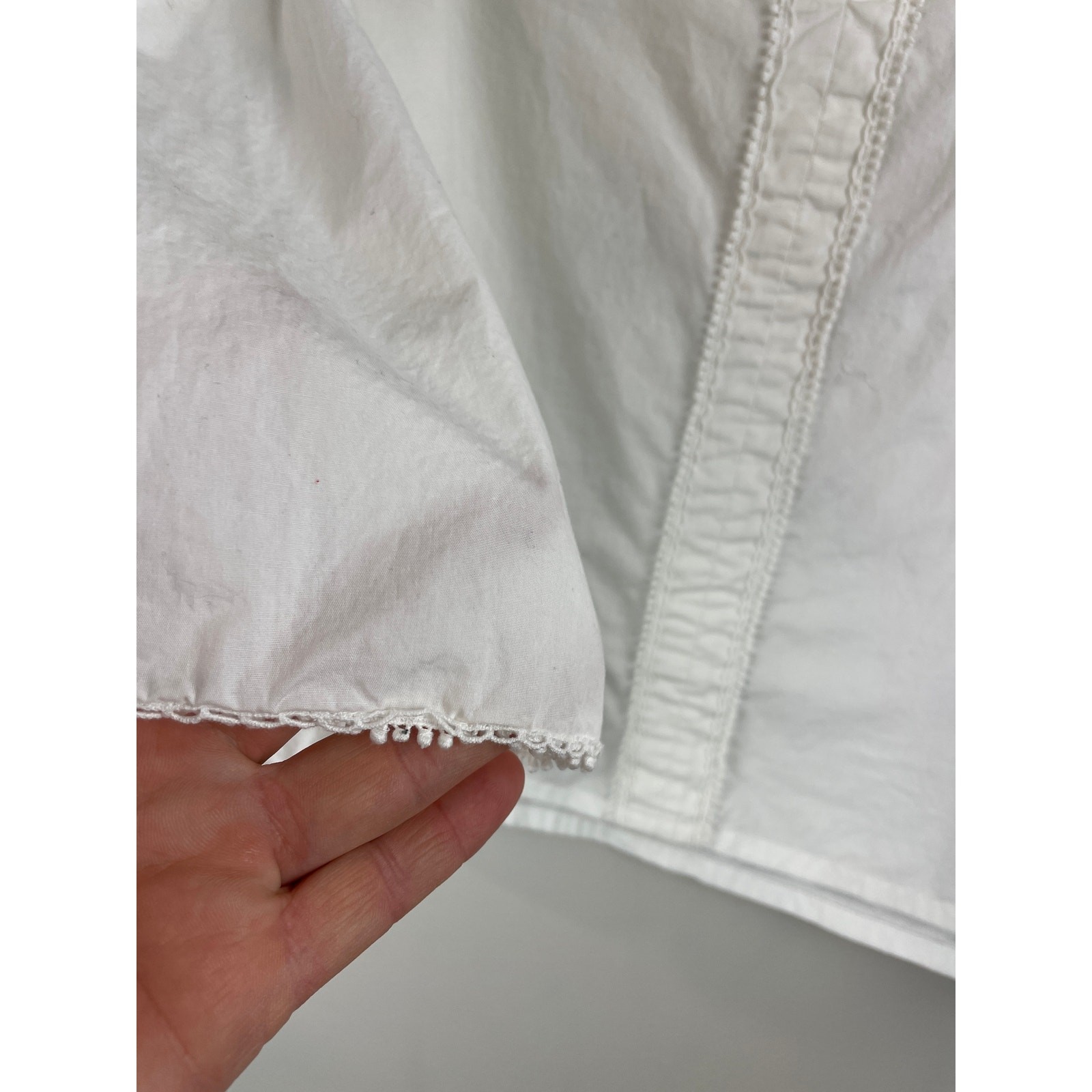 Maje Paris White Cotton Poplin Litige Puff Sleeve Eyelet Boho Blouse Size 3 L