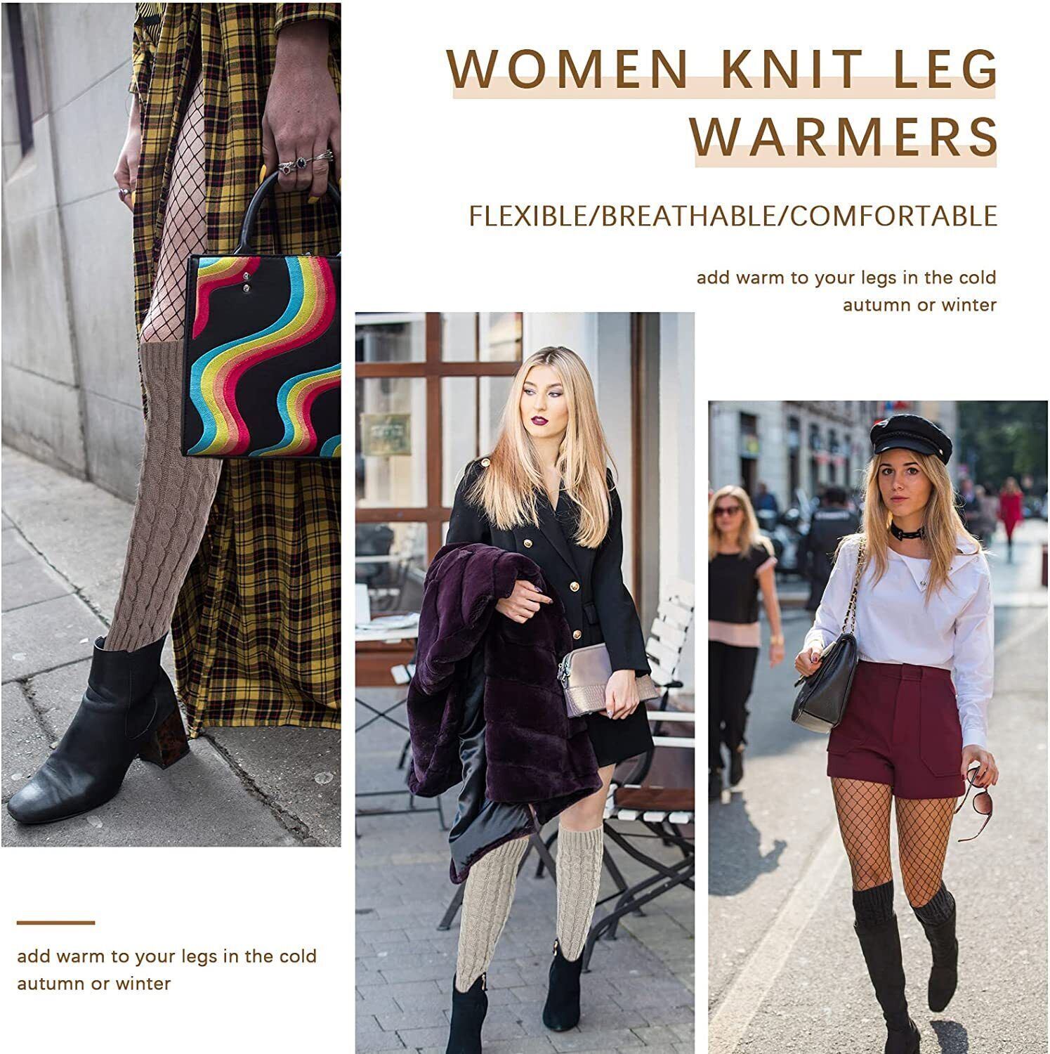 Women Crochet Knit Ribbed Leg Warmers Solid Knee High Winter Boot Wool Sock Long