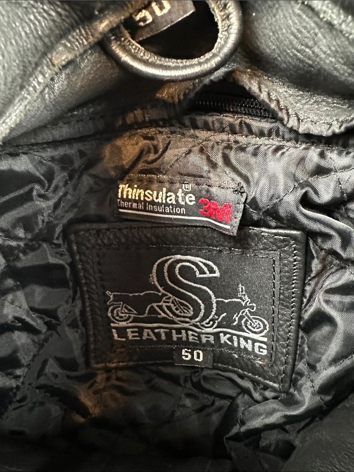 Leather King Mens 50 Black Leather Motorcycle Jacket Thinsulate Lined XXL |Biker