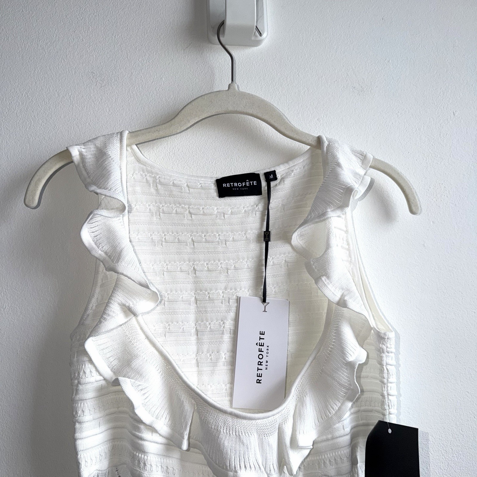 NWT Retrofete Costera Knit Dress Size Medium White Ruffle Mini Bridal Wedding