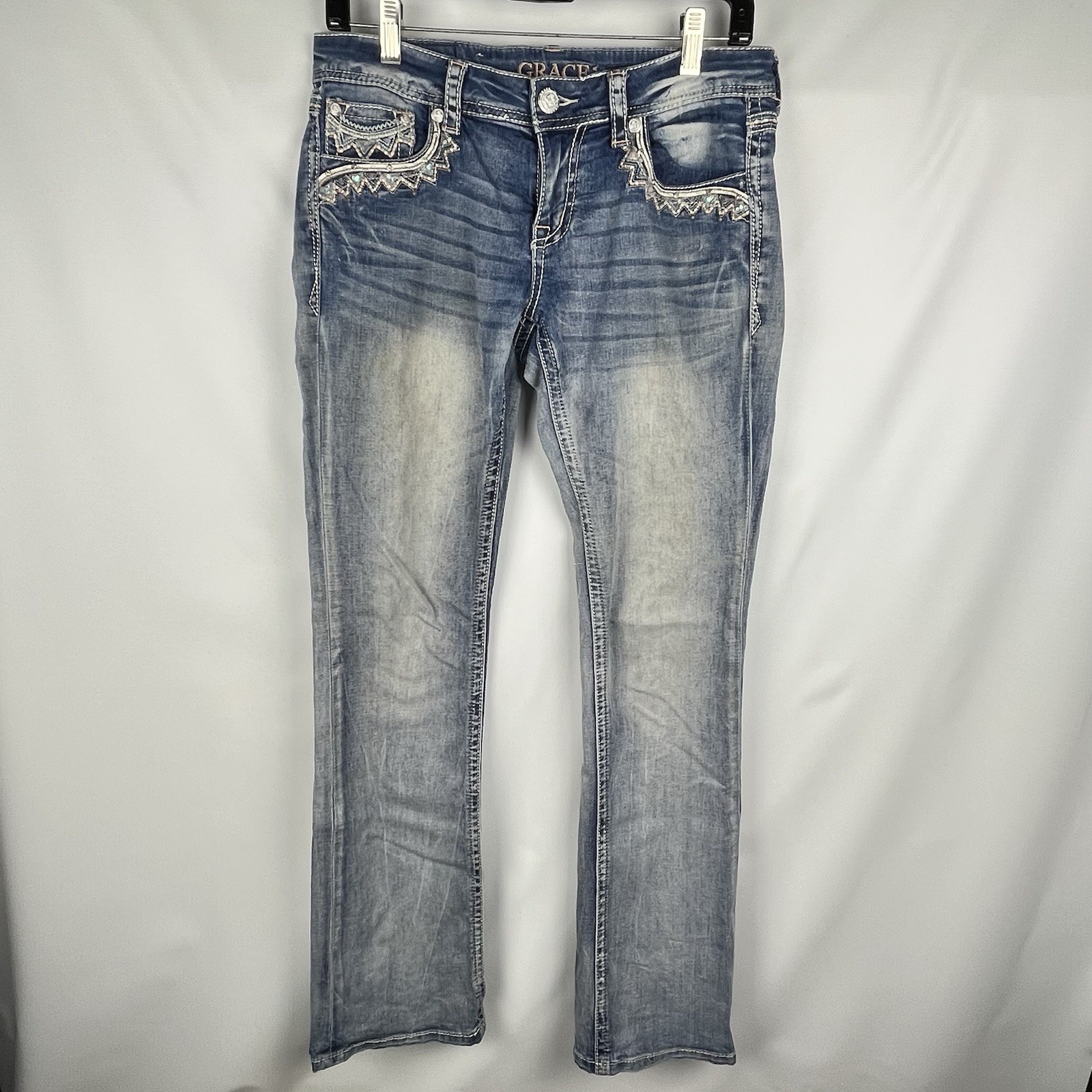 Grace in LA Womens 29 Embellished Jeans Bootcut Dreamcatcher Feathers Rhinestone