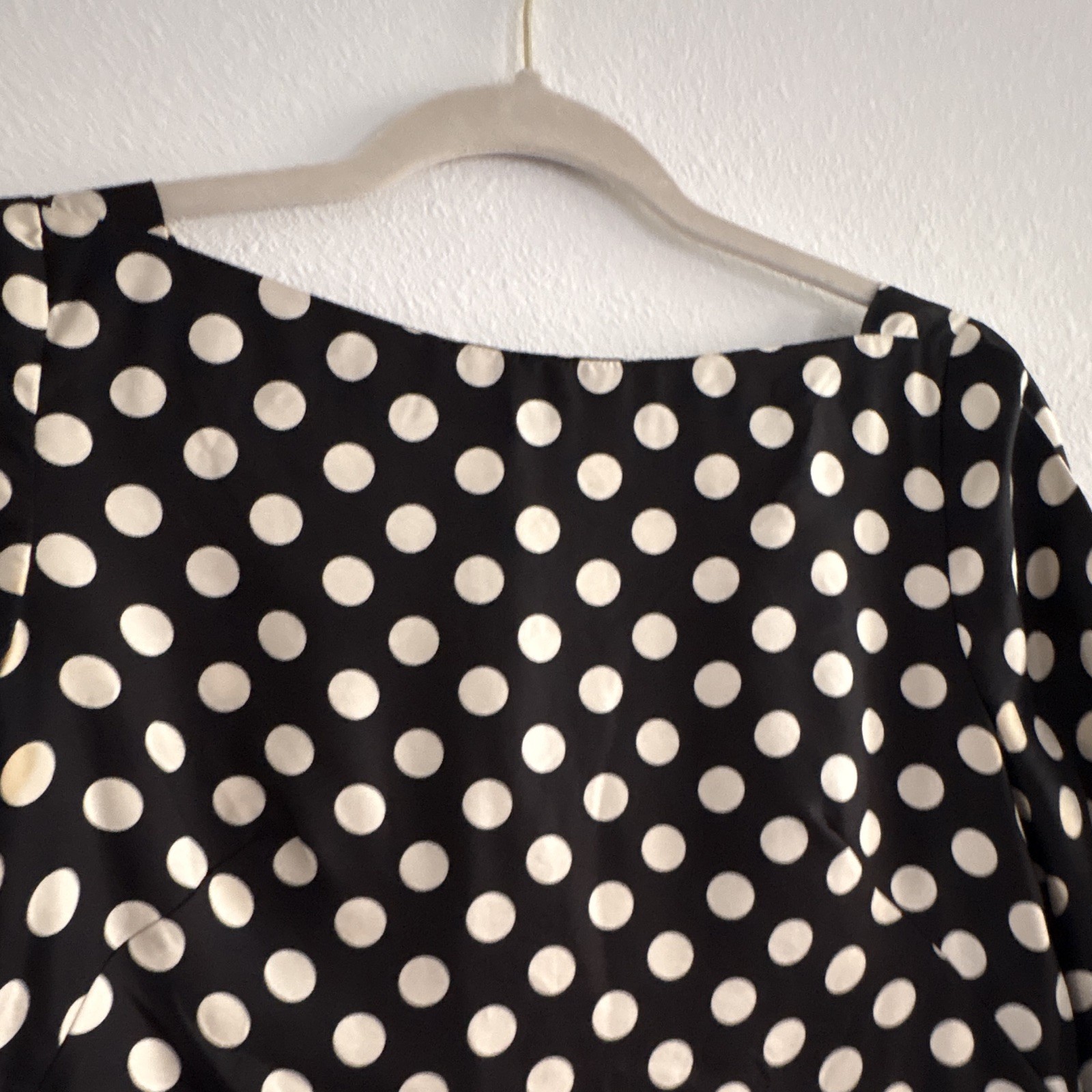 J.CREW Black/White Polka Dot Silk Satin Boat Neck 3/4 Sleeve Blouse 4