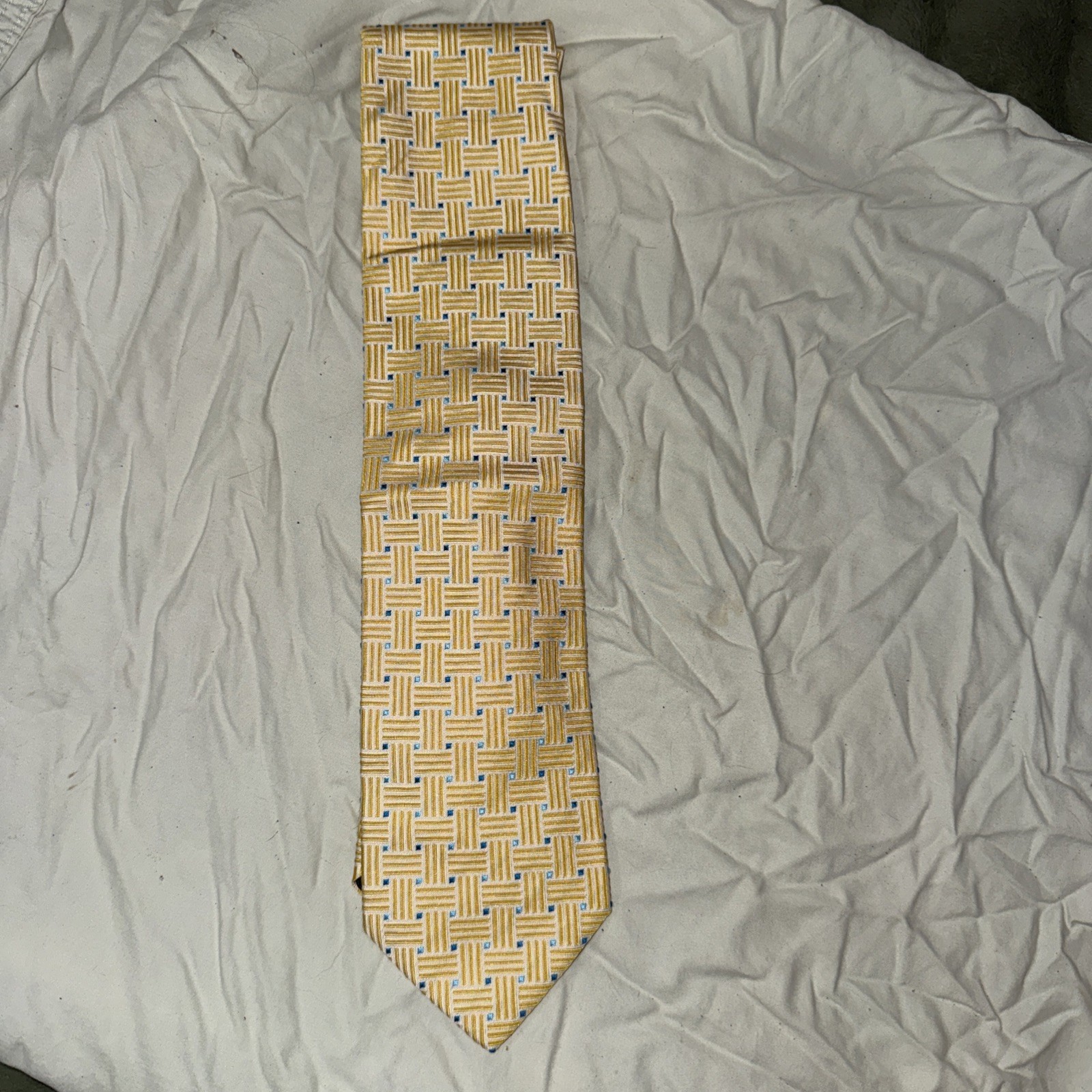 Ermengildo Zegna Men’s Silk Tie Multi-Colored Yellow w/Small Blue Squares