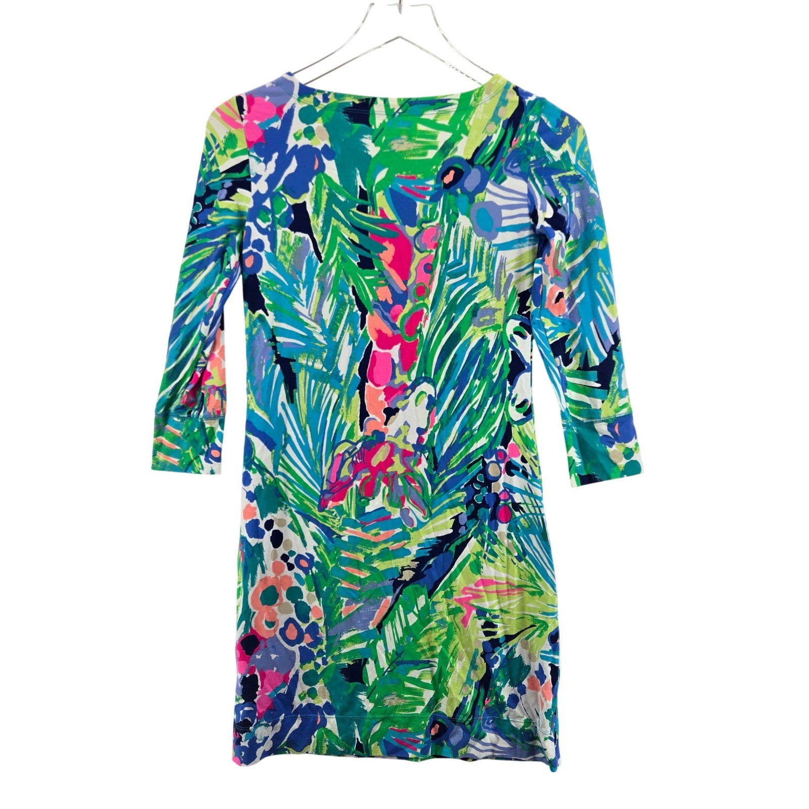 Lilly Pulitzer Sophie Dress XXS Tropical Palm Floral Gold Button Shift Travel