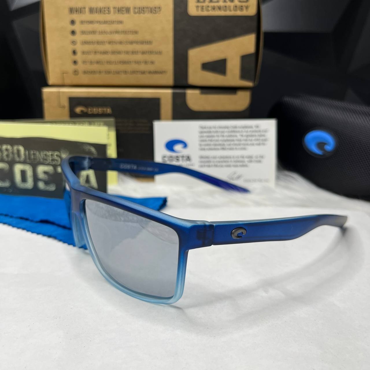 Costa Del Mar Sunglasses Matte Blue Gradient Frame Silver Mirror Polarized 580P
